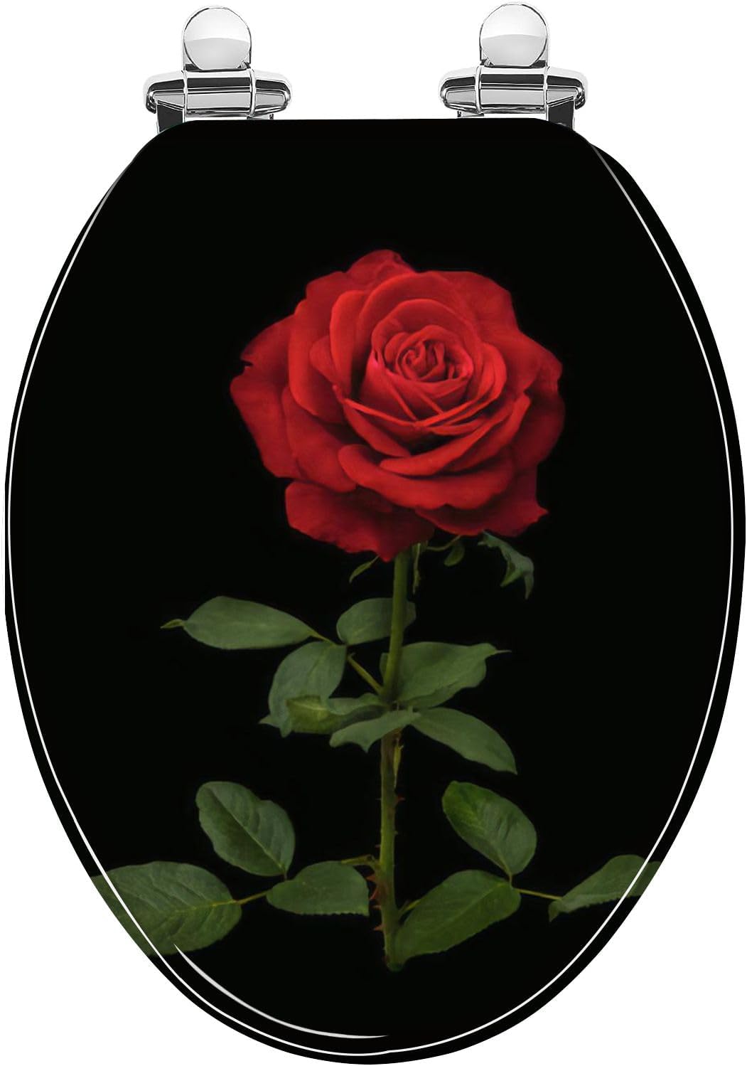 Elongated Toilet Seat Vintage Floral Dark red rose a green leaves Resin Toilet Seat with Quietly Close Quick Release Hinges Decorative Toilet Seat with Cover Easy to Clean and Install