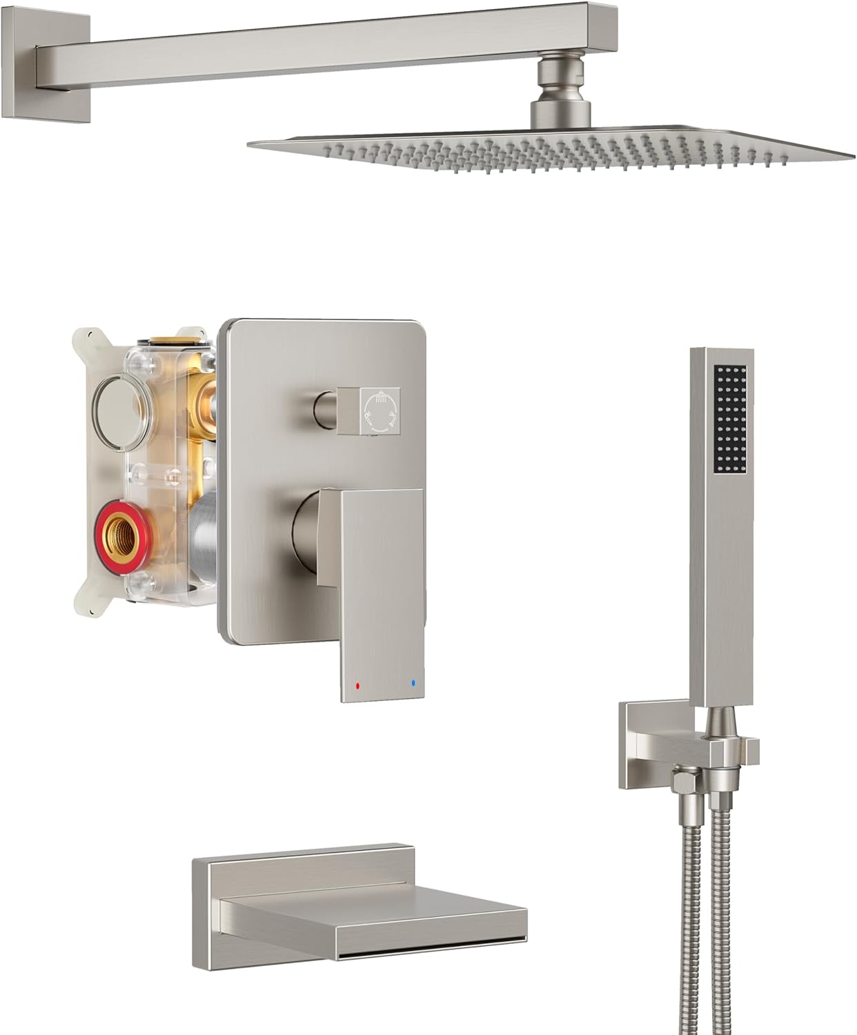 Shower System with tub spout, All Metal Tub Shower Faucet Set with 12
