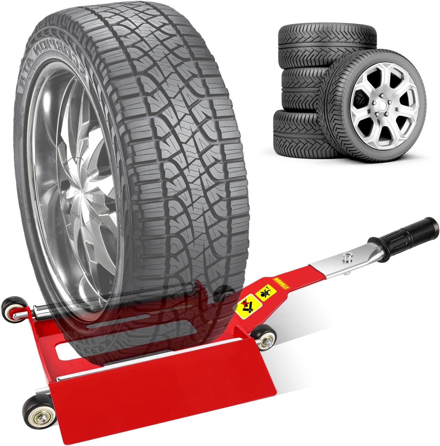 Upgraded Portable Effortless Tire Jack Tool with Roller Plate and Ramp, Removable Handle with Screw [Roller + Separate Ramp Version]