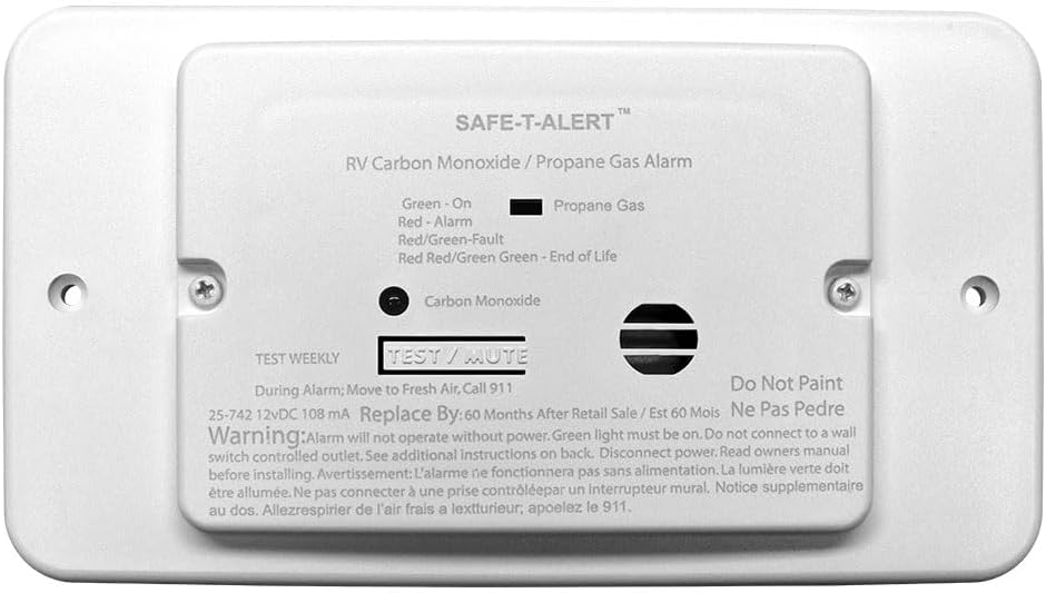 Safe-T-Alert CO and Propane Gas Detector | Detects LP and CO Gas | Beeping Alerts with LED Indicator | Flush Mount, 12V DC Hardwire | White with Trim Ring