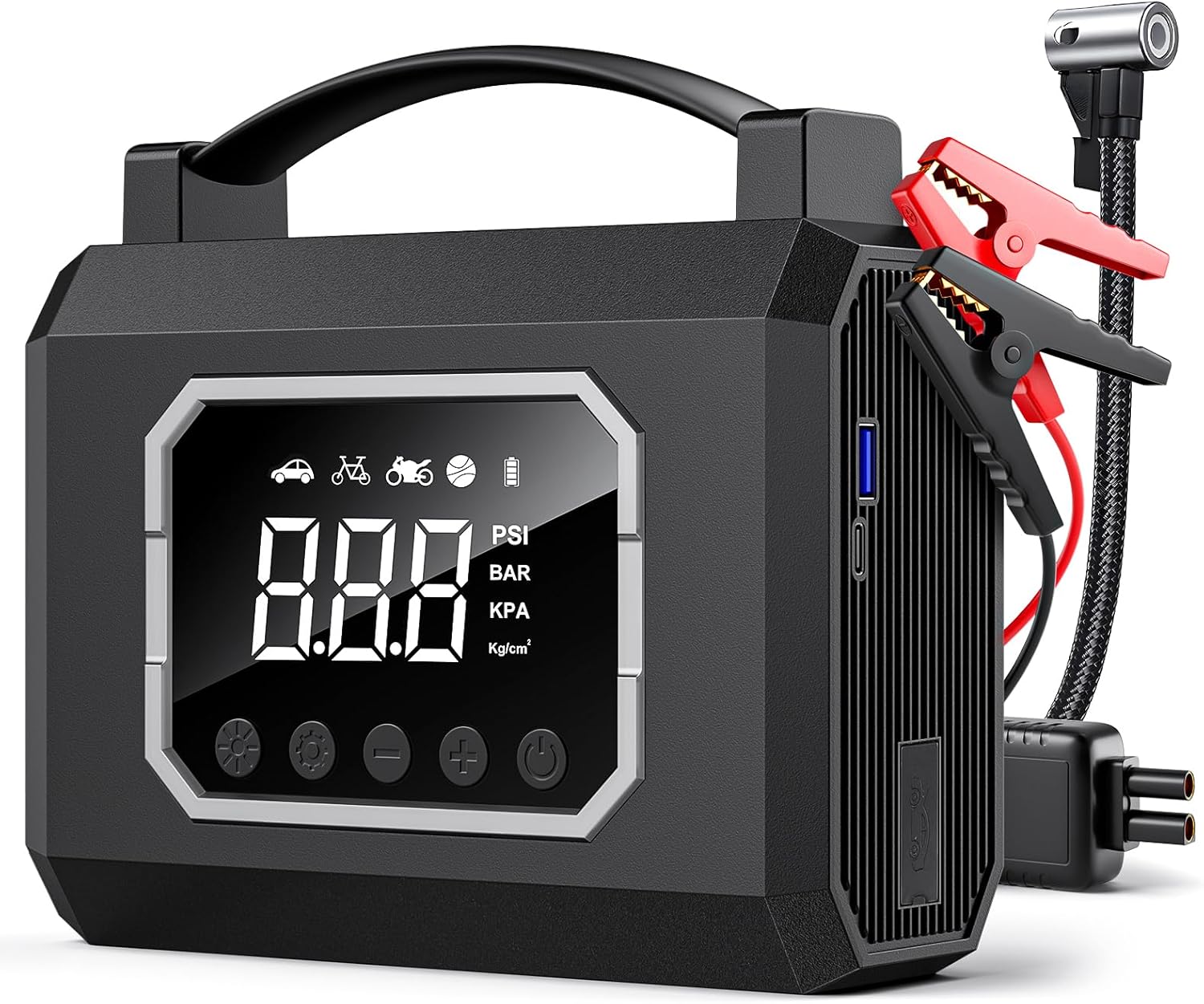 Tire Inflator Portable Air Compressor, 160PSI & 26800mAh 4X Fast Inflation, 65W Fast Charge, Car Battery Jump Starter,4 Modes Flashlight, Air Pump with Digital Pressure Gauge for Car, Bike, Motorcycle
