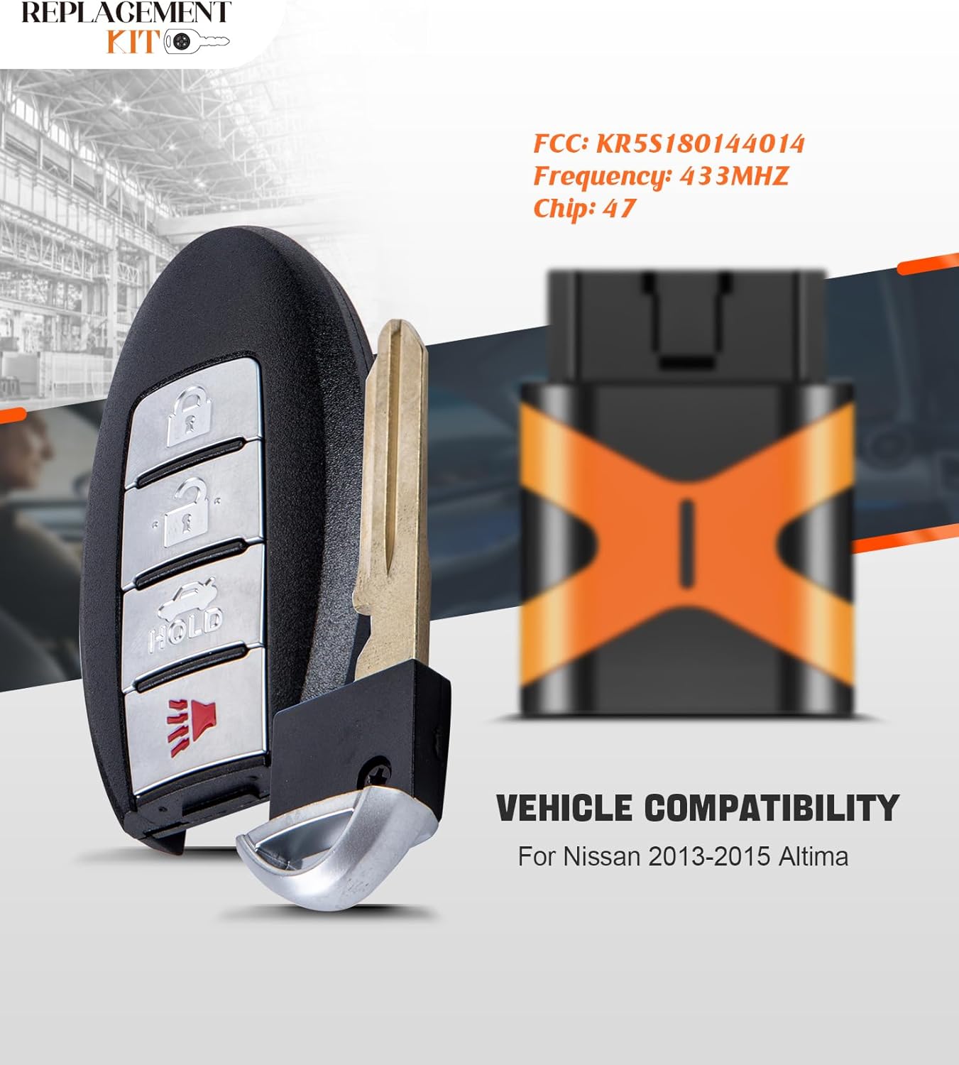 OBD Key Smart Remotes Replacement for Nissan KR5S180144014 fits Altima 433Mhz 47 Chip 2013 2014 2015
