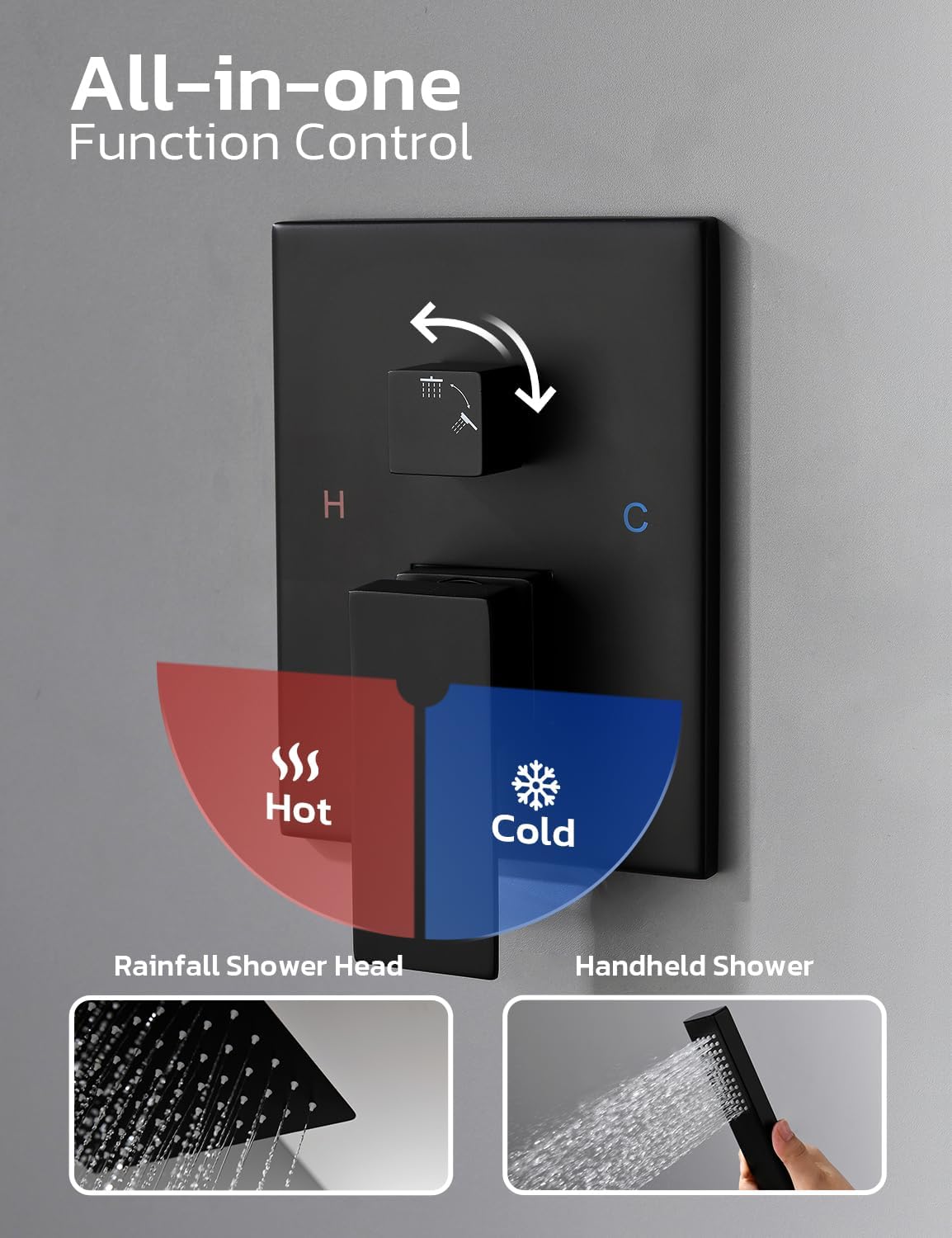 12 Inch Shower Faucet Set, High Pressure Shower Systems with Rain Shower and Handheld, Matte Black Shower Head and Handle Set, Angle Adjustable Wall Mounted Shower Valve Kit