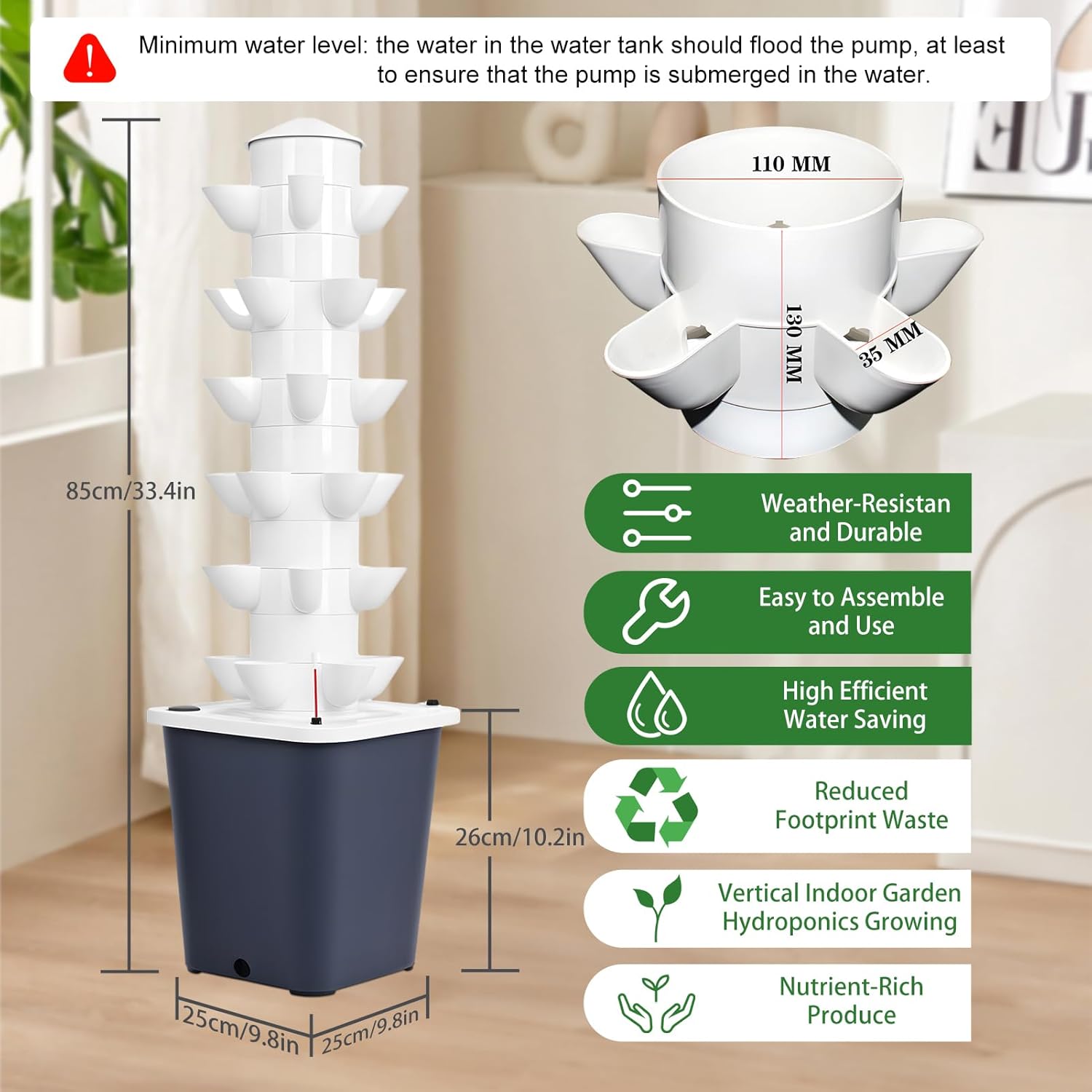 Hydroponics Growing System Kit,6 Layer 30-Plants Indoor Gardening System,Automatic Water Circulation Tower,Vertical Garden Kit for Green Vegetables and Fruits (Black)