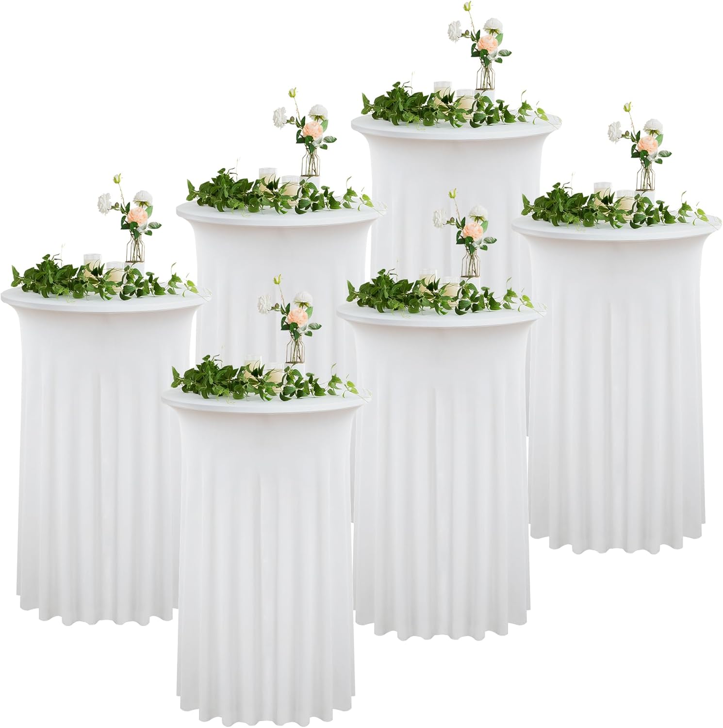 6 Pack Ivory Round High Top Cocktail Table Cloth 32inch43inch Wrinkle Free Stretch Spandex Tablecloths Table Covers for Party Wedding Banquet Baby Shower Birthday