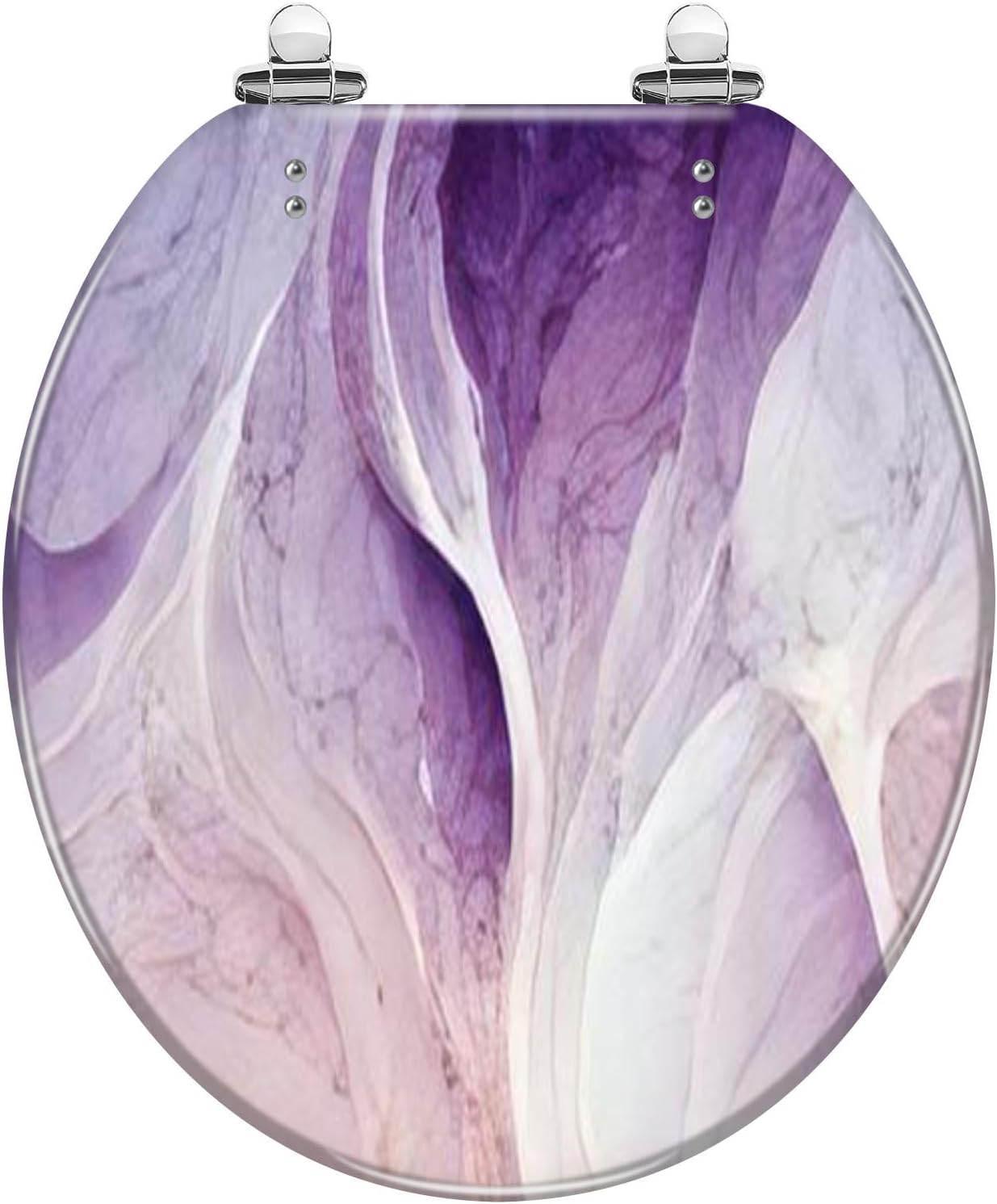 Round Toilet Seat Abstract turquoise teal blue liquid marbled watercolour silver lines Resin Toilet Seat Slow Quiet Close with Quick-Release Hinges Toilet Seat with Cover Easy to Clean Install