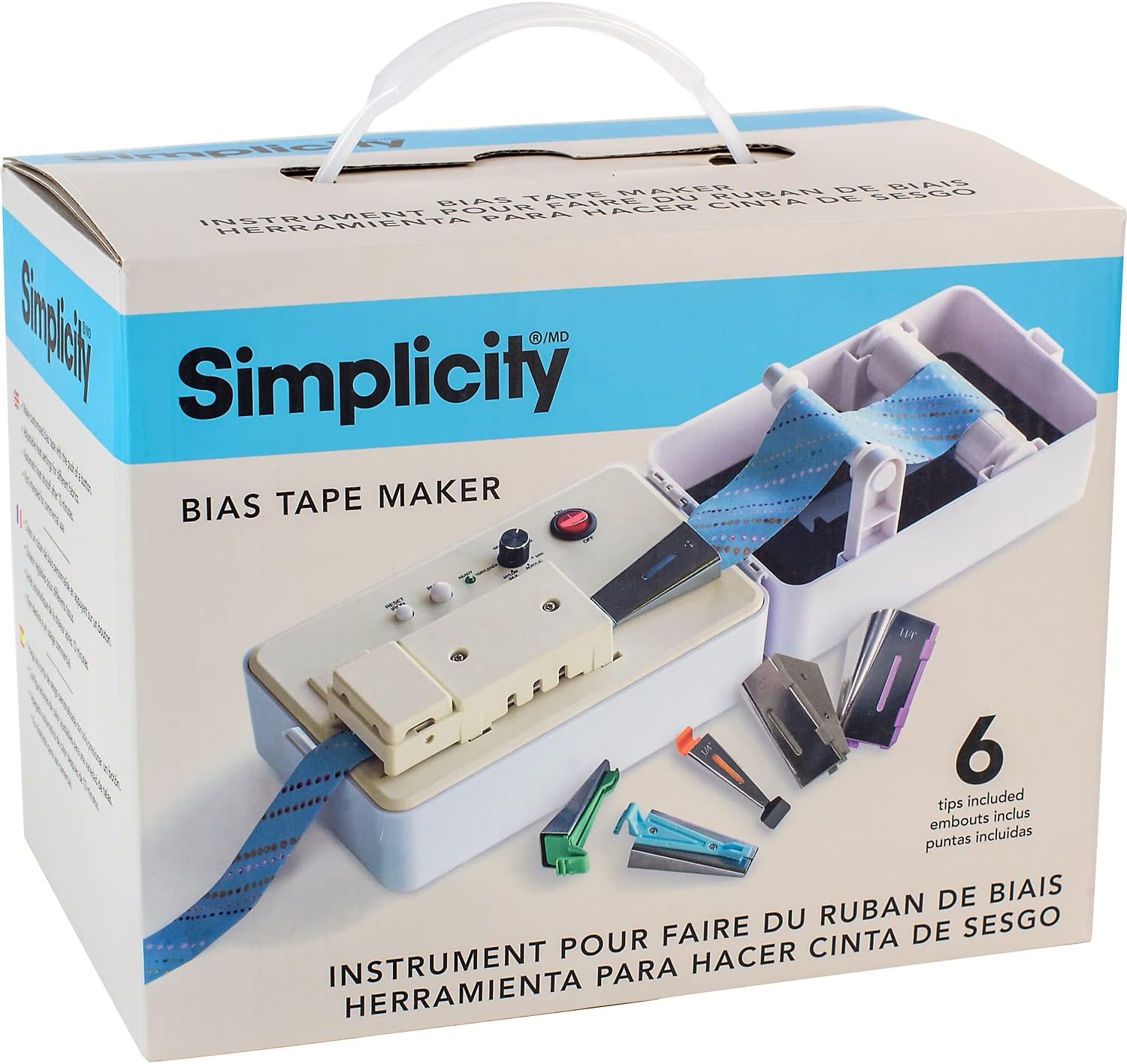 Simplicity 3881925US Sewing and Quilting Bias Tape Maker Tool with 6 Different-Sized Tips, Multicolor, 9pcs