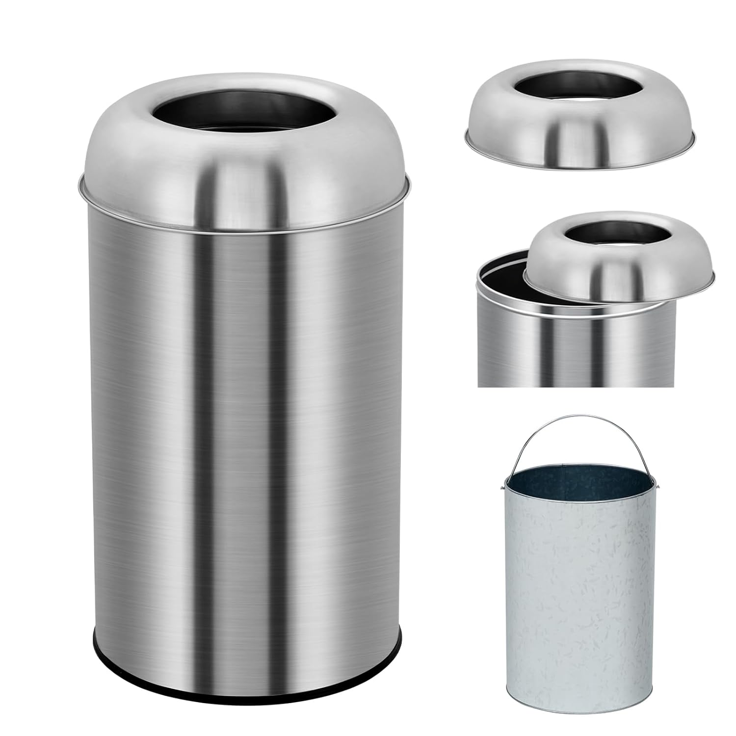 Garvee 18.5 gal/70 L Open Top Trash Can, Stainless Steel Garbage Can with Removable Inner Bucket, Heavy Duty Commercial Grade Round Waste Container for Kitchen, Home, Office