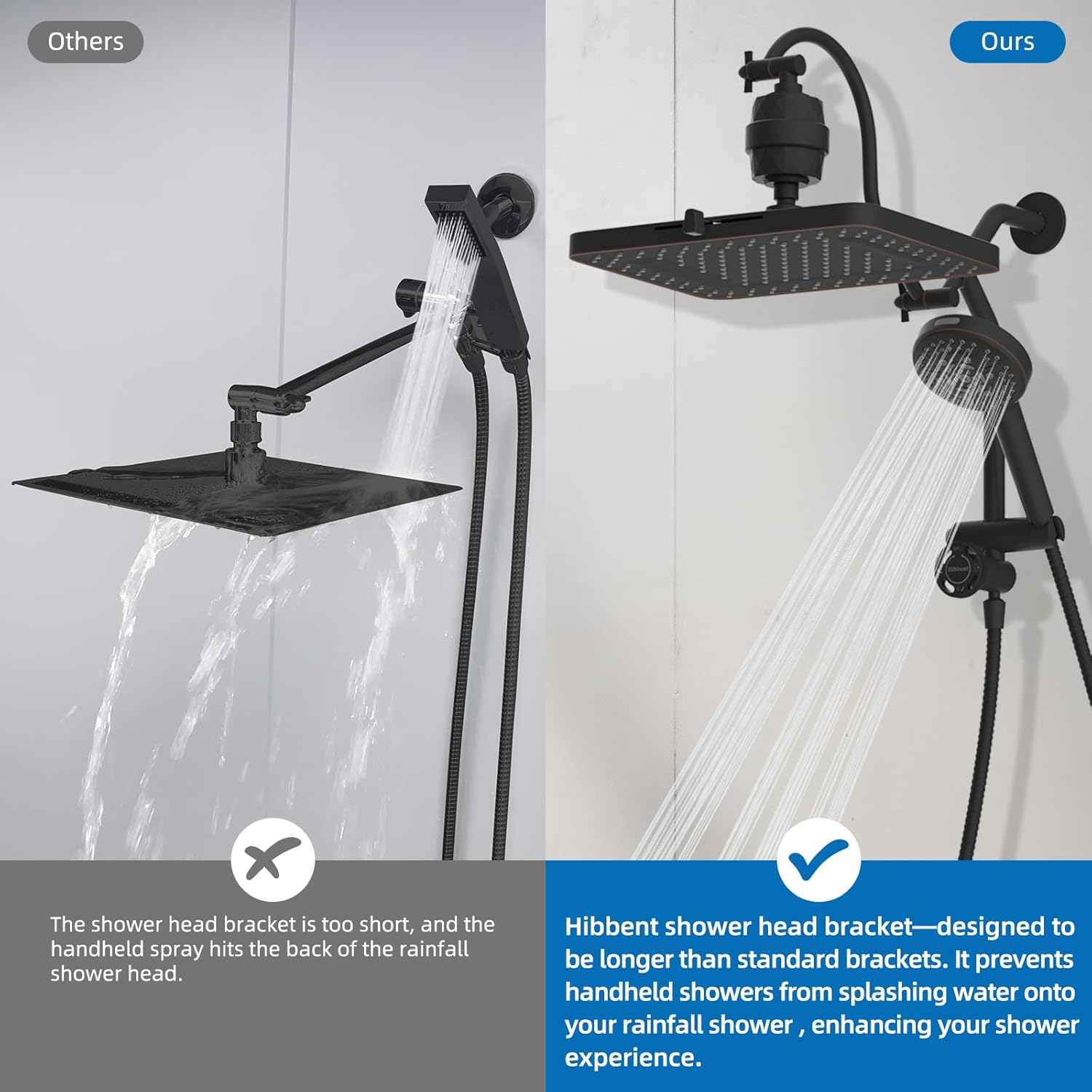 Hibbent Upgraded 13'' Shower Head Combo, High Pressure 5 Spray Rainfall Showerhead, 10 Spray Mode Handheld, All Metal Easy Reach 4-way Diverter Shower Arm with Pause Mode, 71'' Hose and Holder, Black