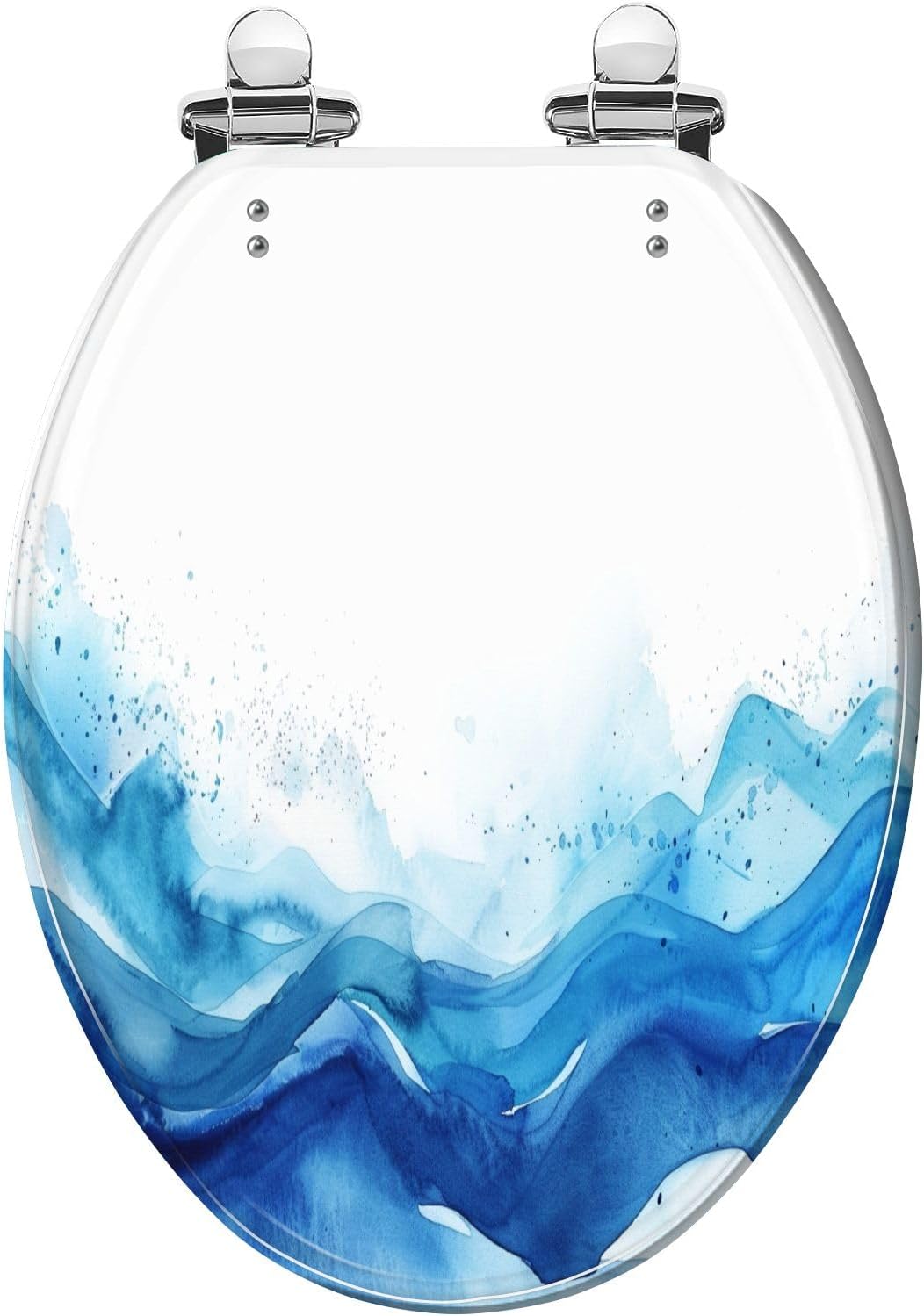 Elongated Toilet Seat Abstract blue watercolor waves Watercolor texture Resin Toilet Seat Quietly Close Quick Release Hinges Decorative Toilet Seat with Cover Easy to Install