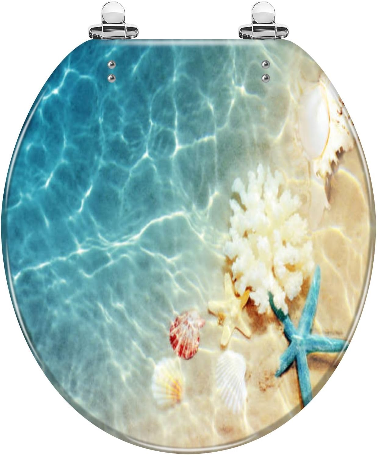 Round Toilet Seat Seashell sea water Summer Summer time Resin Toilet Seat Slow Quiet Close with Quick-Release Hinges Toilet Seat with Cover Easy to Clean Install