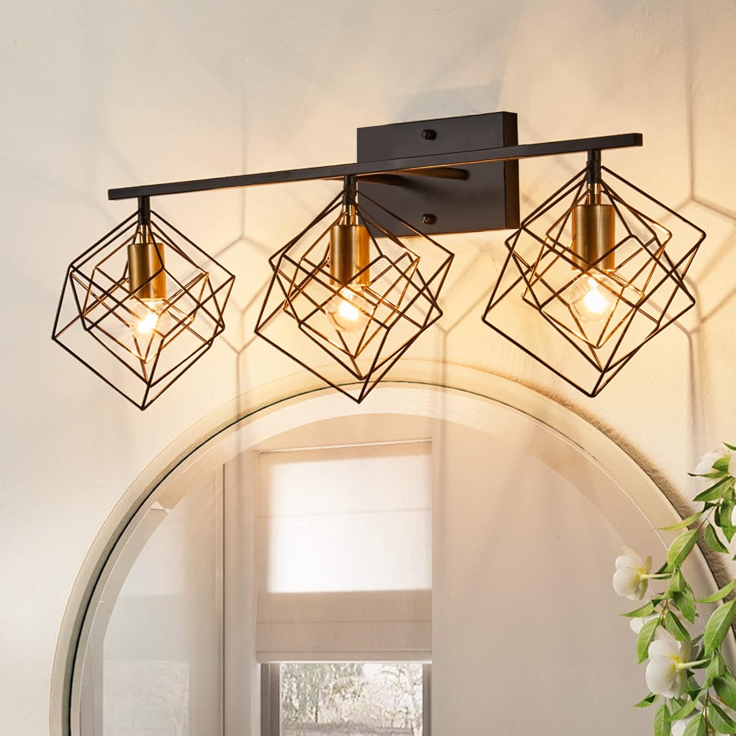Bathroom Vanity Light with 3 Bulbs Bathroom Light Fixtures Over Mirror with 3 Rotatable Cube Shades Modern Wall Mounted Brushed Brass Gold