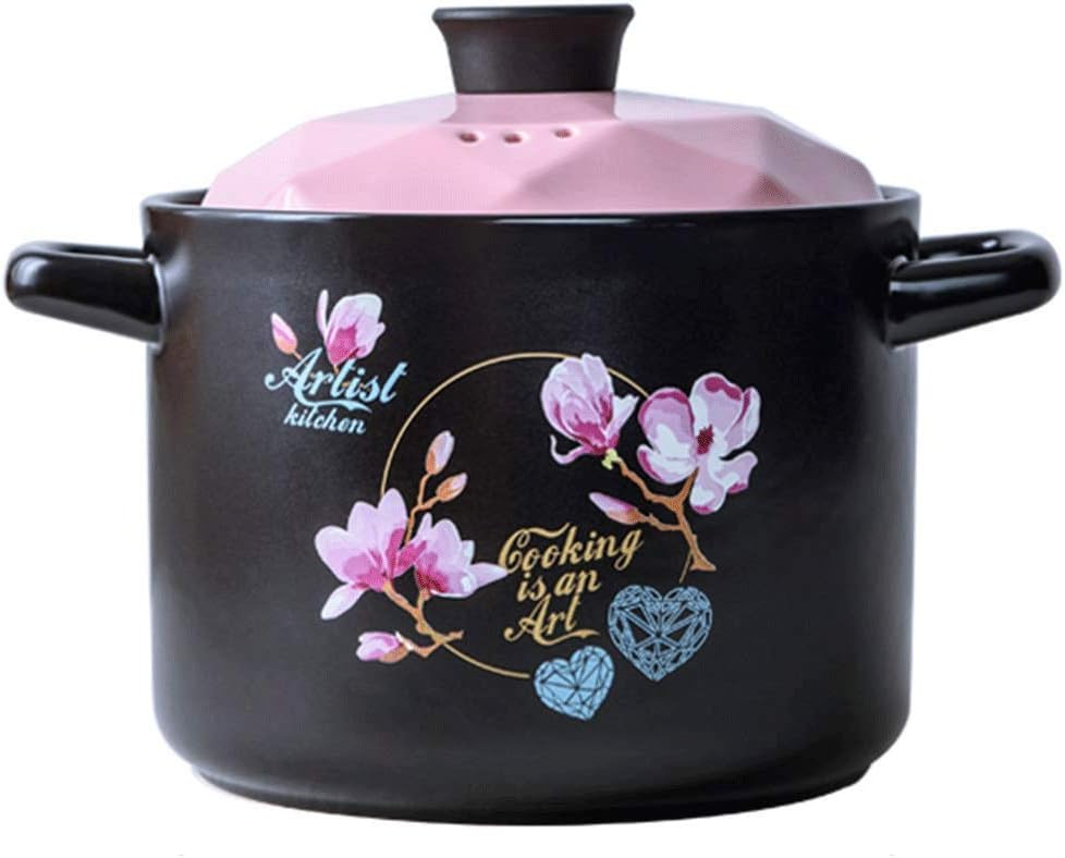Casserole, High Temperature Resistance Flame Household Casserole/Ceramics Practical Lock Stew Pot/Anti-scalding Large Capacity Pot(5L)