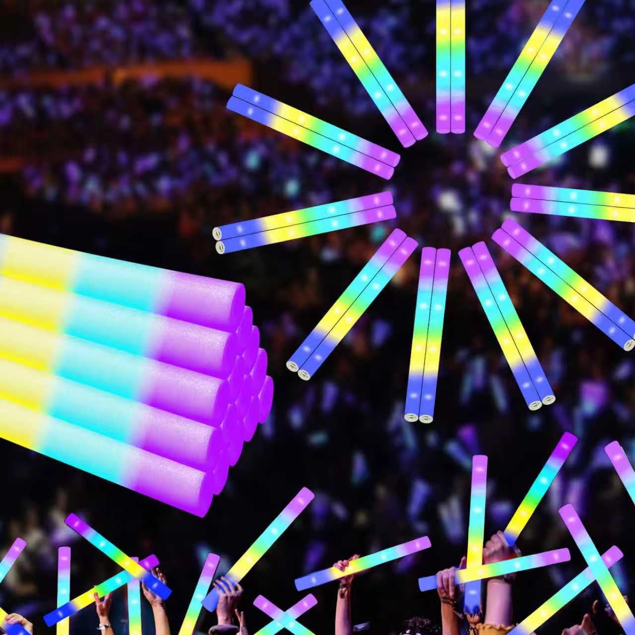 100 Pcs 18.5 inch Foam Glow Sticks Bulk - 4 Colors, Steady Bright Light Up Sticks for Weddings, Birthdays, Christmas, Halloween | Foam Glow Sticks Bulk Reusable, 6-Hr Glow, Eco-Friendly Foam