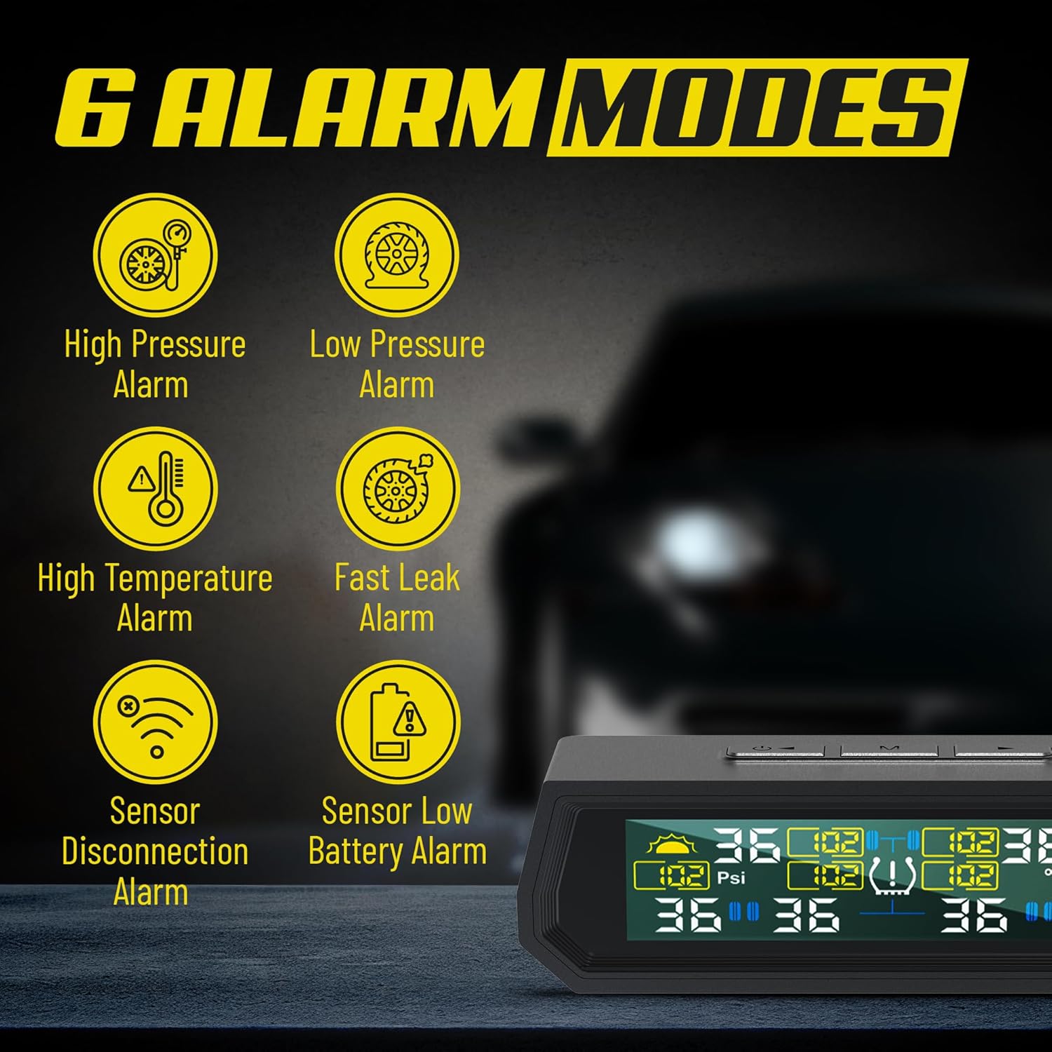 RV Tire Pressure Monitoring System (TPMS) - 6 Sensors Solar Wireless, Real-Time Monitoring with LCD Display & Alarm, Waterproof for RV Trailer Motorhome Tires T026