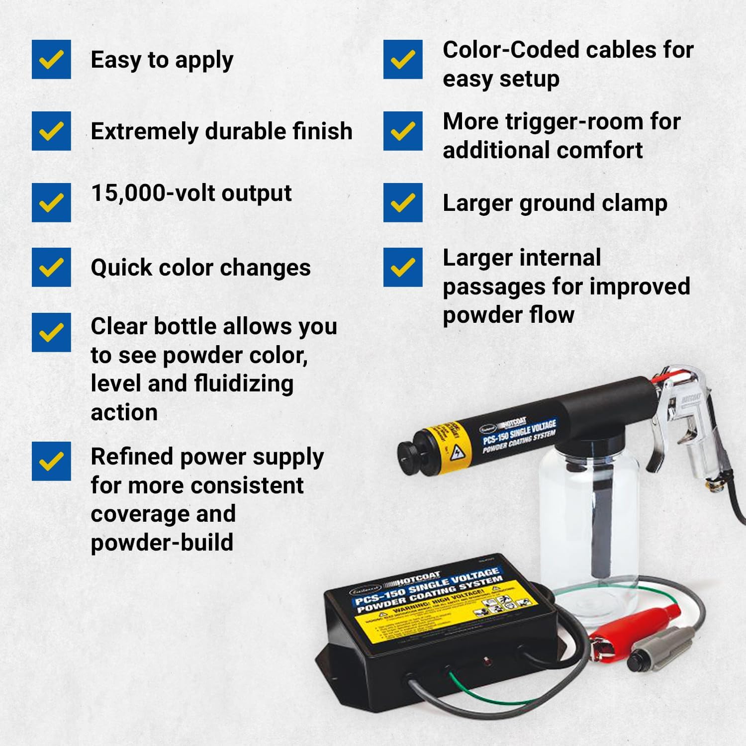Eastwood PCS-150 Powder Coating System | Innovative Single Voltage with Minimal Overspray and Larger Ground Clamp | Powder Coating Machine with Clear Bottle