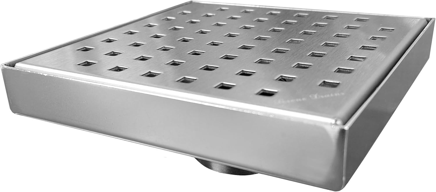 Serene Square Shower Drains - Traditional Square Design 6 Inch- stainless steel Luxurious line by Serene Steam include Rubber fitting (Polished Chrome)