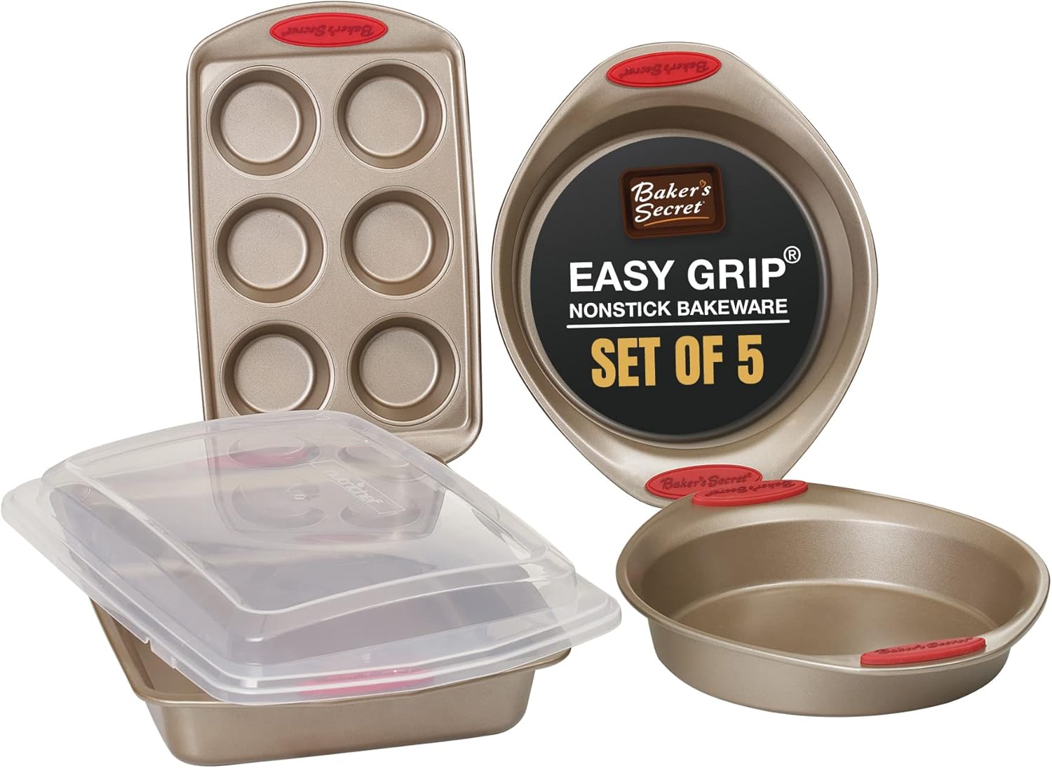 Bakeware Sets - 8 Pieces Baking Pans Set with Grip - Baking Sheets for Oven Nonstick Set, Wedding Registry Items baking dishes for oven - Nonstick pan set Kitchen Supplies, by Baker's Secret