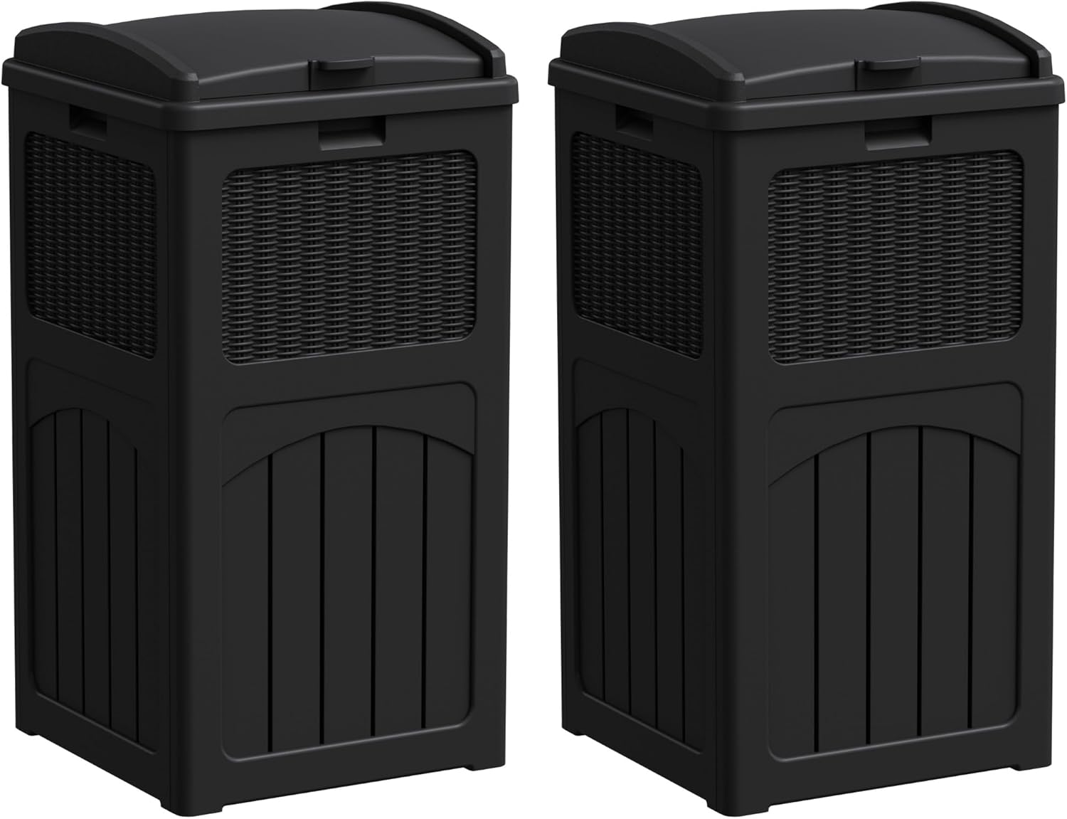Greesum 33 Gallon Outdoor Trash Can with Lid, Waterproof Resin Garbage Bin for Hideaway, Deck, Patio, 3 Pack, Gray