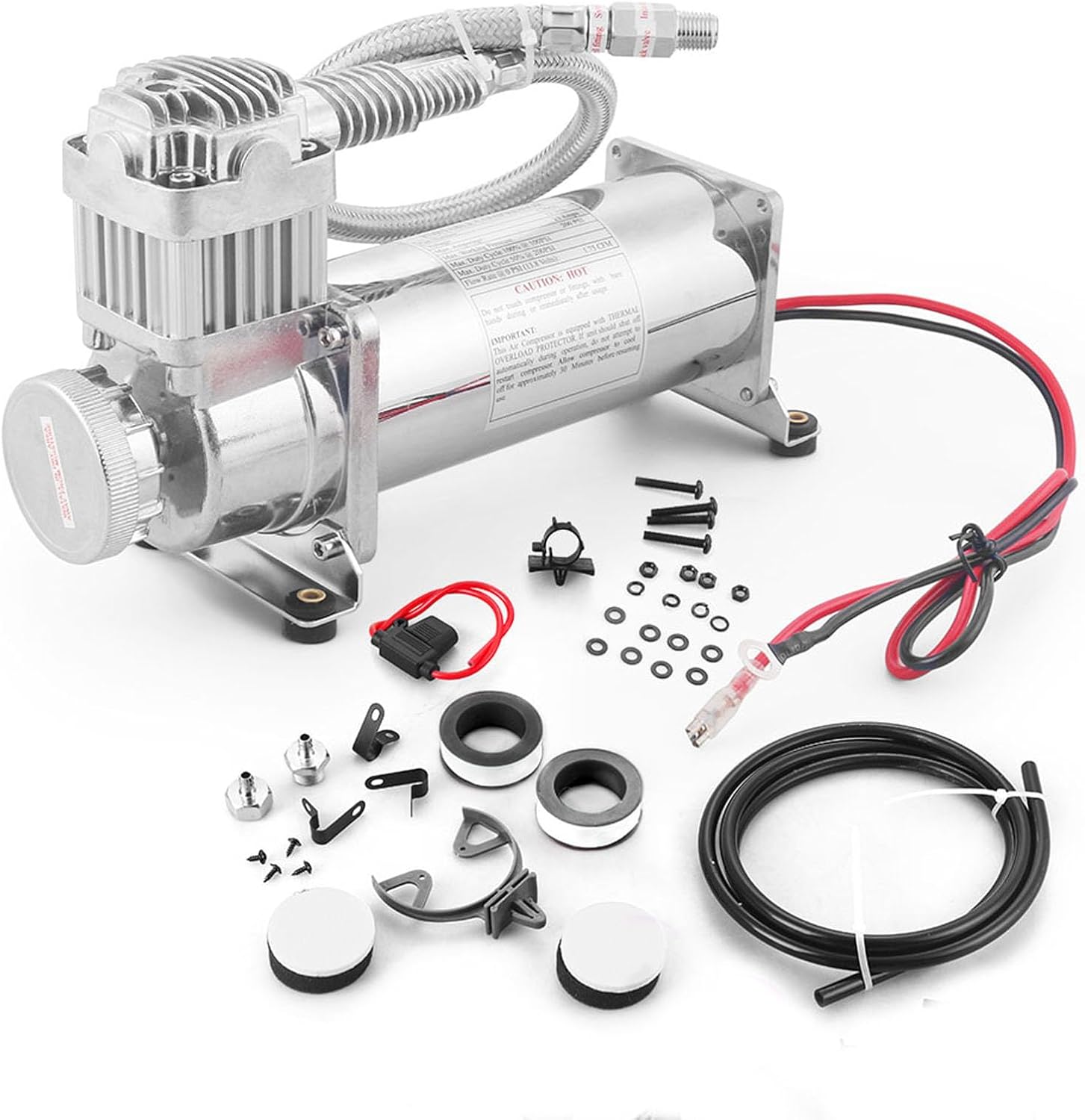 Heavy Duty Universal 200PSI Air Horn Compressor 1/4NPT Hose Kit Compatible With For Suspension/Air Bag/Train Horn DC 12V 480C
