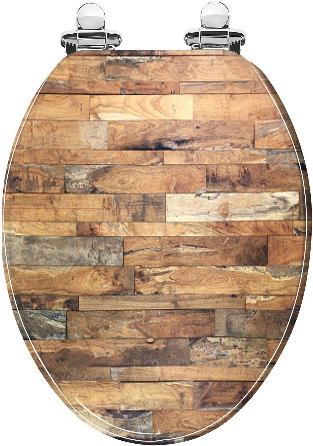 Elongated Toilet Seat Wood texture Resin Toilet Seat with Quietly Close Quick Release Hinges Decorative Toilet Seat with Cover Easy to Clean and Install Rustic Bathroom Decor