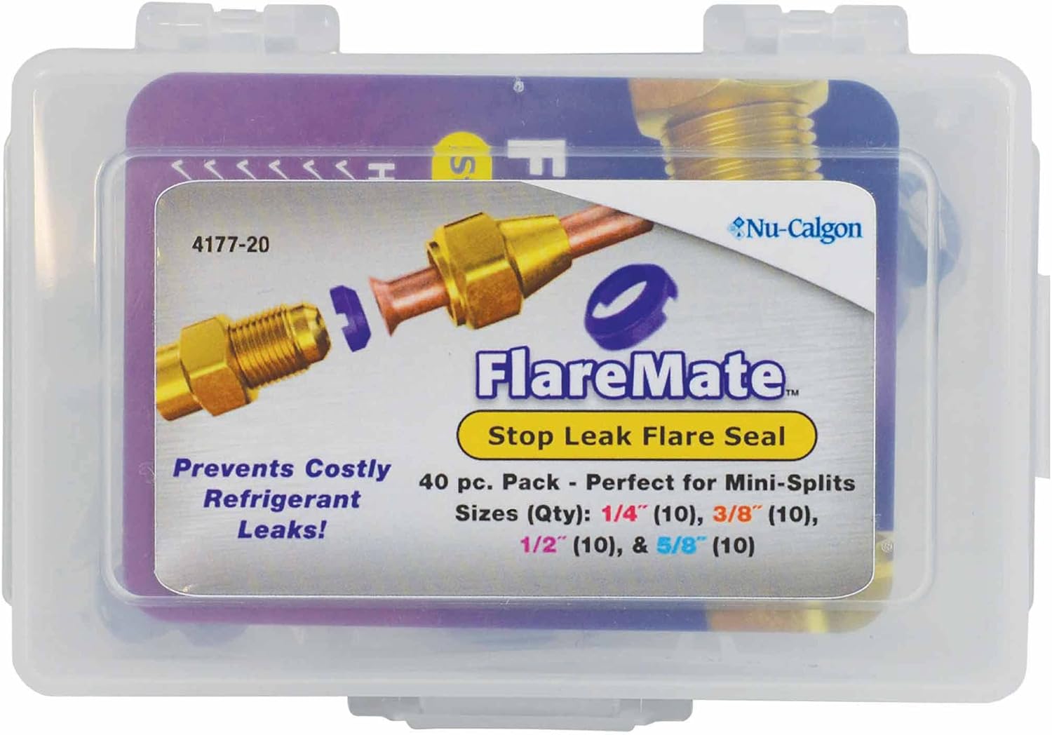 Nu-Calgon 4177-20 FlareMate Stop Leak Flare Seal 40 pc. Combo Pack (Includes Sizes (10 ea.) 1/4