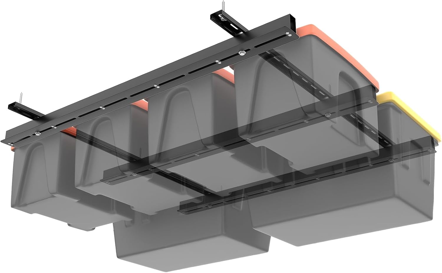 TORACK Garage Ceiling Bin Storage Rack, Overhead Tote Storage Rail System Heavy Duty Adjustable Tote Slide Rails Garage Bins Storage System(White, Bins are not included)