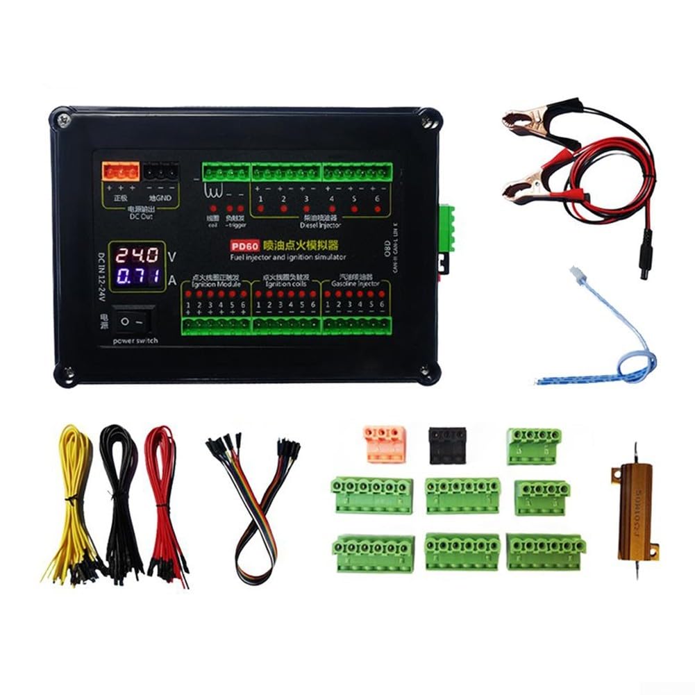 for PD60 Automotive for ECU Testing Equipment Fuel Injection Ignition Simulator, with CAN Data Acquisition Socket, for Maintenance Diagnostic Tool 12V-24V, 180 * 130 * 45.5mm
