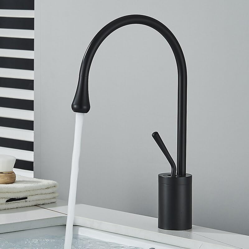 Brushed Gold Modern Basin Faucet Black Silver Faucet Deck Mounted 360 Rotation Basin Sink Tap Mixer Hot and Cold Brass Tap(Black Tall)