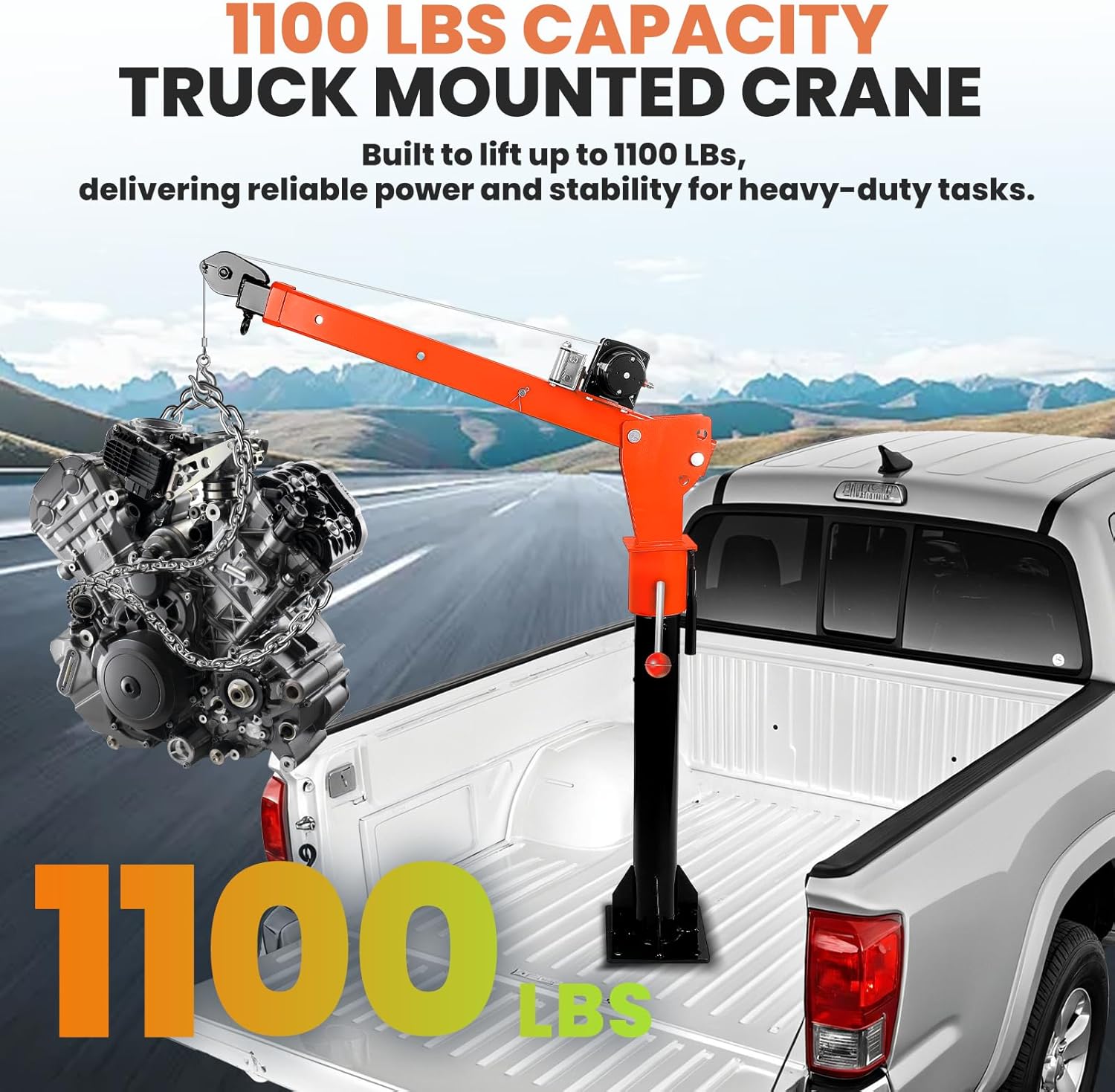 9.2L x 9.2W x 45.6 H with 2000 Lbs Electric Winch Truck Bed Hoist, Alloy Steel Construction with Locking Rotating Function Crane Truck, Crane Truck for Handling Machinery Parts (2000LBS)