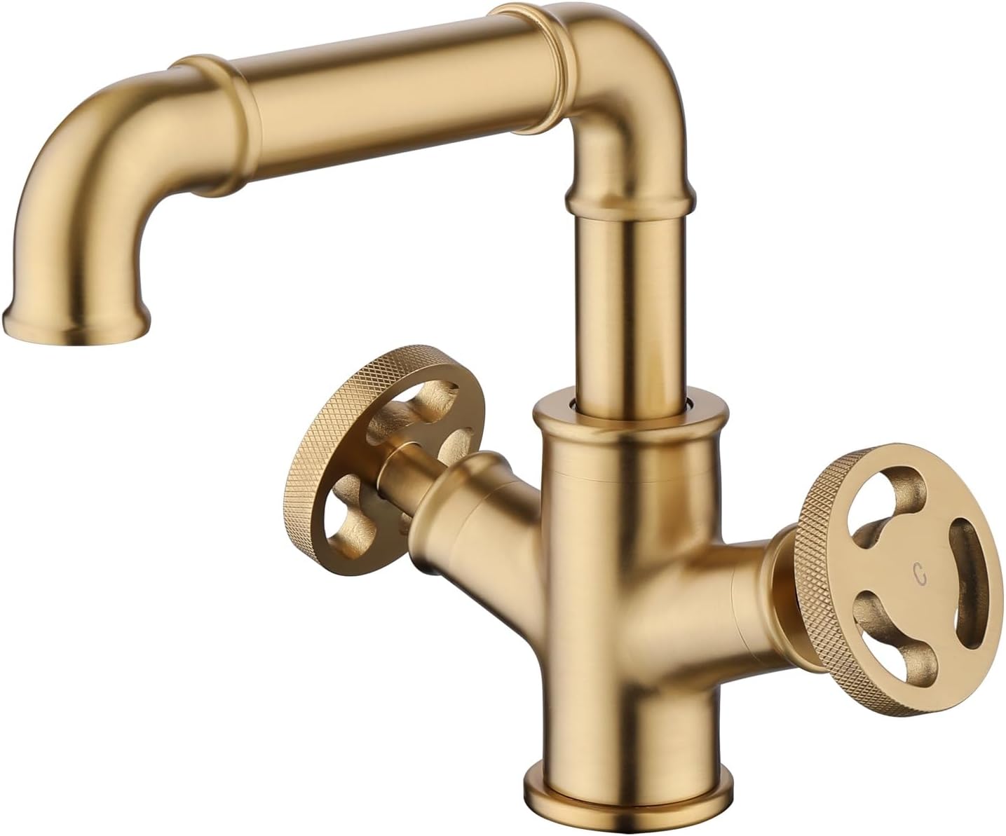 Bathroom Brass Tall Two Handles One Hole Vessel Basin Sink Bowl Mixer Faucet Lavatory Vanity Tap with Deck Plate Fit for 1 or 3 Hole Brushed Gold