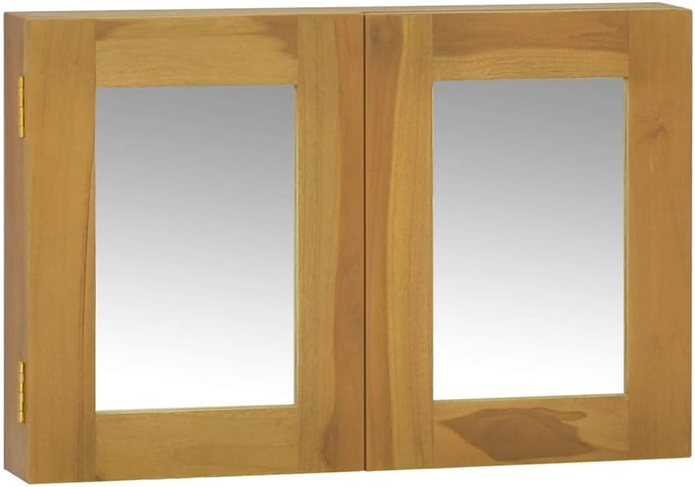 Solid Wood Teak Mirror Cabinet 23.6x3.9x15.7 Inches Wall Mounted Bathroom Storage with Glass Mirror for Vanity Decor and Hallway