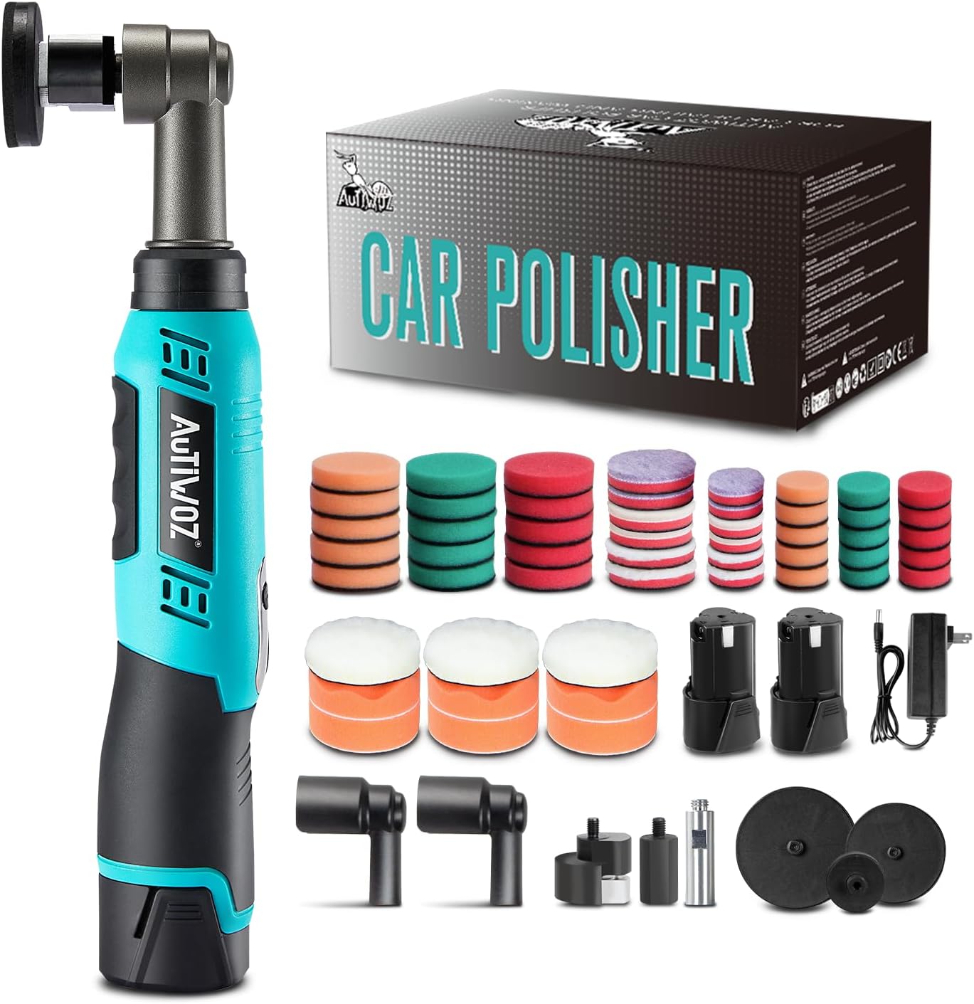 Cordless Mini Polisher, Micro Scratch Remover Buffer Polisher, 1/2/3 Inch 12mm Orbital/Rotary Mini Motorcycle Polisher for Car Detailing, 6 Speeds 2Pcs 2000mAh Li-Ion Batteries