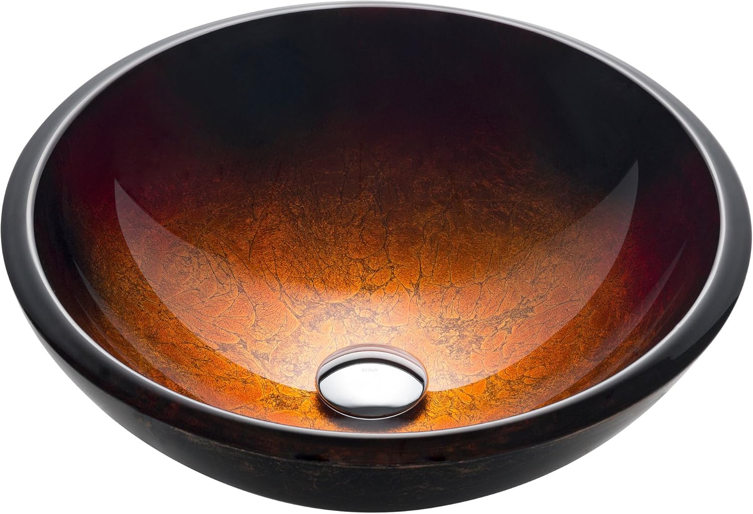 KRAUS Round Red Black and Gold Glass Vessel Bathroom Sink, 17 inch GV-680