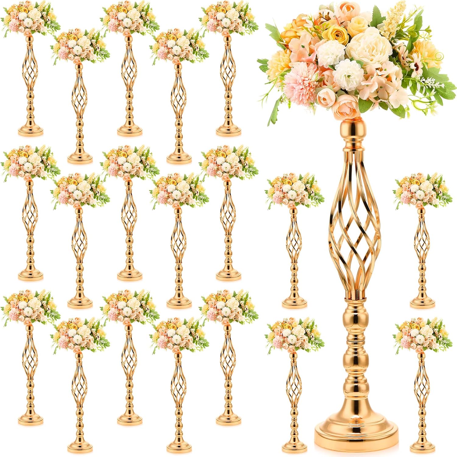 Rtteri 10 Pcs Large Wedding Centerpiece Table Decorations Tall Metal Flower Arrangement Stand Elegant Flower Vase Candle Holder for Wedding Reception Table Party Event Hotel Home Decor (Silver)