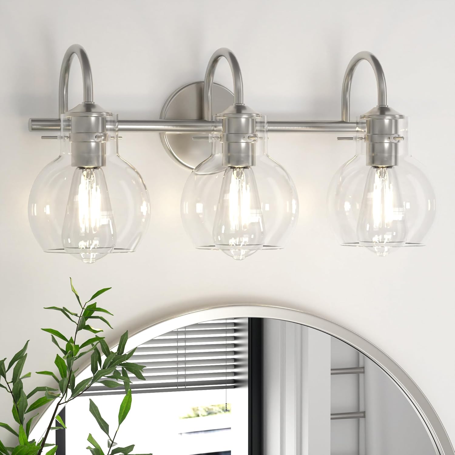 Gold Vanity Light, 3 Light Bathroom Light Fixtures, Modern Bathroom Vanity Lights Fixtures Over Mirror with Clear Globe Glass Shade, Gold Wall Sconces for Bathroom Hallway, E26 Base