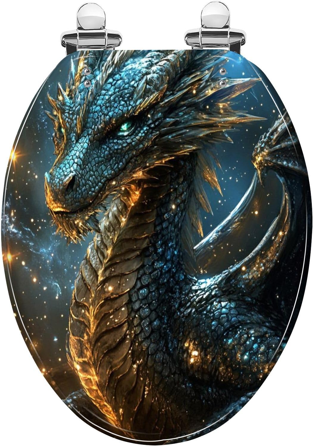 Elongated Toilet Seat Dragon Decor Galaxy Canvas Cosmic Background Stars Scale Texture Resin Toilet Seat Quietly Close Quick Release Hinges Decorative Toilet Seat with Cover Easy to Install