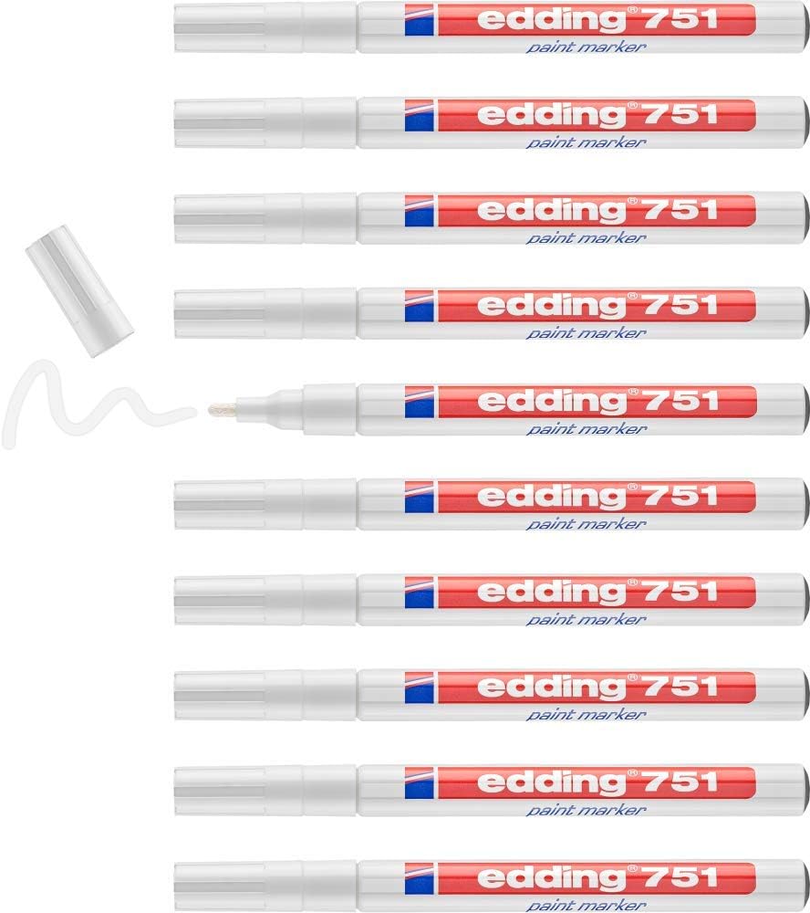 Edding 751 Paint Marker - Black - 10 Pens - Round Tip 1-2mm - Paint Marker for Labelling Metal, Glass, Rock or Plastic - Heat Resistant, Permanent and Waterproof