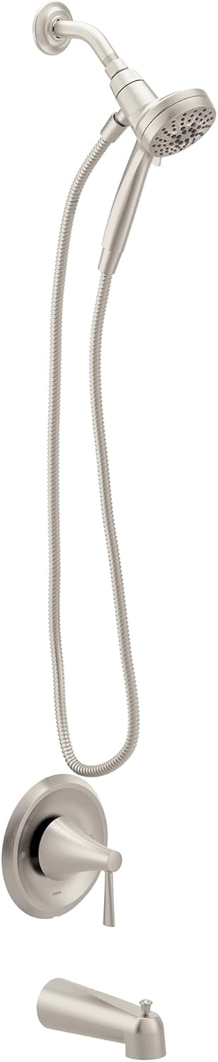 Moen Ronan Spot Resist Brushed Nickel Single-Handle Modern Tub and Shower Faucet with Round Handheld Rain Shower Spray Head Featuring Magnetix, Valve Included, 82021SRN