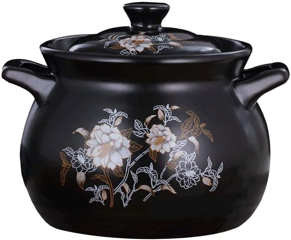 2.7L Ceramic Round Black Dish Casserole/Clay Pot/Earthen Pot/Ceramic Cookware with Lid Heat-Resistant Gift