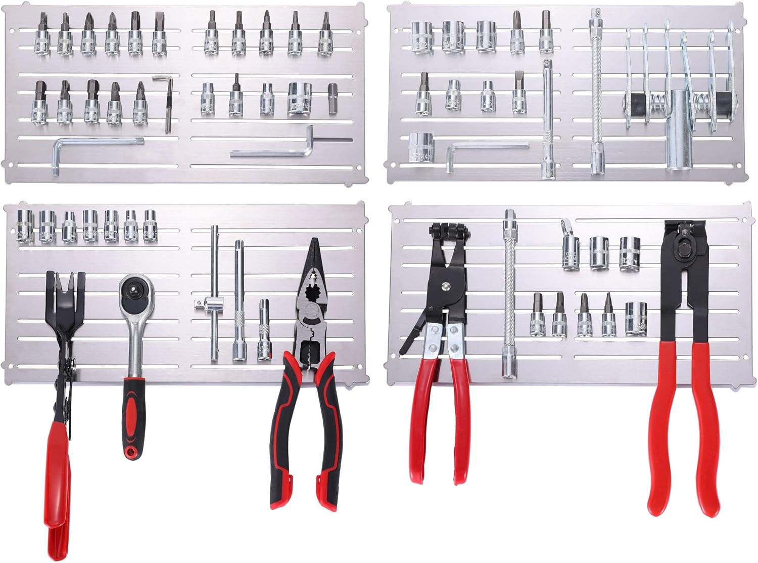Magnetic Tool Holder & Pad, Mechanic Tool Tray, Magnetic Parts Mat, Automotive Organizer for Screws, Bolts, Wrench and Socket, Super Strong Magnets Stay Vertical, Horizontal and Upside Down (Set of 4)