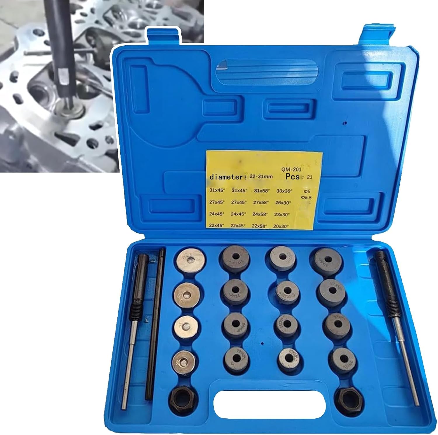 Valve Seat Milling Cutter Set(21/23/24Pcs), Motorcycle Valve Seat Milling Cutter Set, with Storage Box, Effectively Repair Valve Seat Wear, for Engine Grinding,204