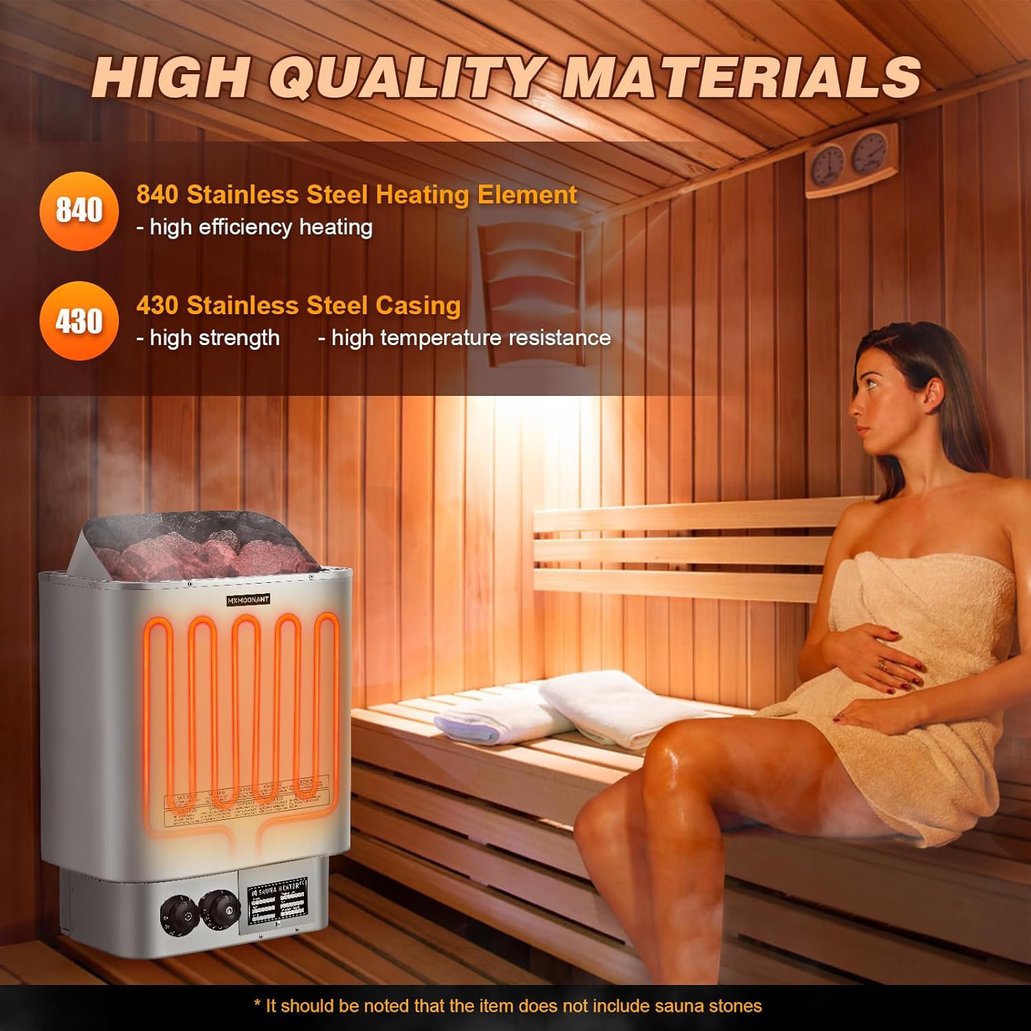 Mxmoonant Sauna Heater, 4.5KW 220V Electric Sauna Heaters Stove Dry Steam Sauna Bath for Home Hotel Spa Max. 210 Cu.ft with Sauna Hygrothermograph