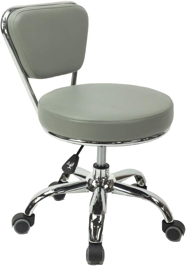 MAYAKOBA Dayton Rolling Stool with Backrest – Storm Gray Pneumatic Seat, Adjustable Height 13