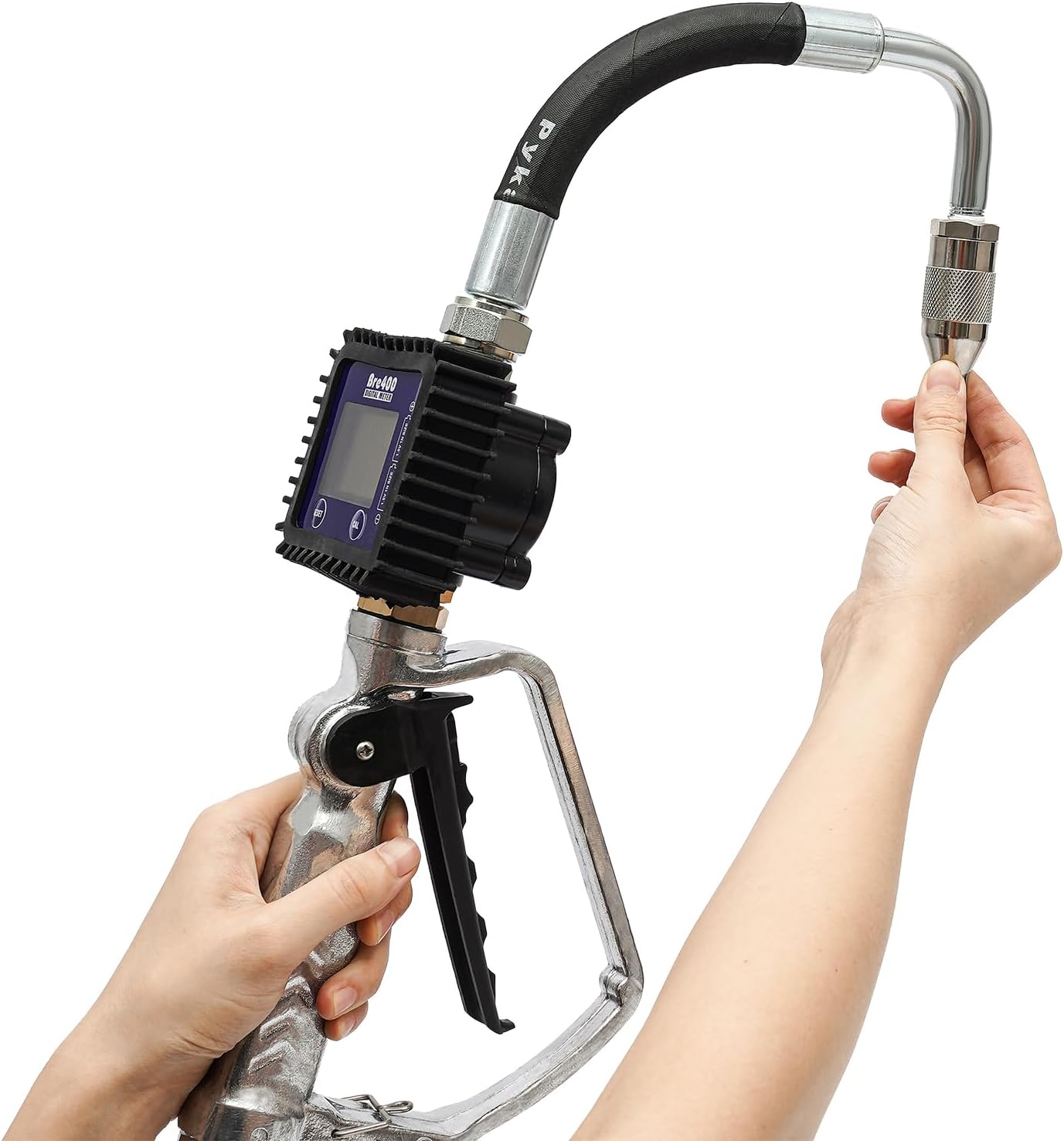 Flexible Spout Oil Control Valve Digital Meter Dispensing Nozzle with Digital Flow Meter Oil Gun Extrusion Pressure: 7bar (US Stock)