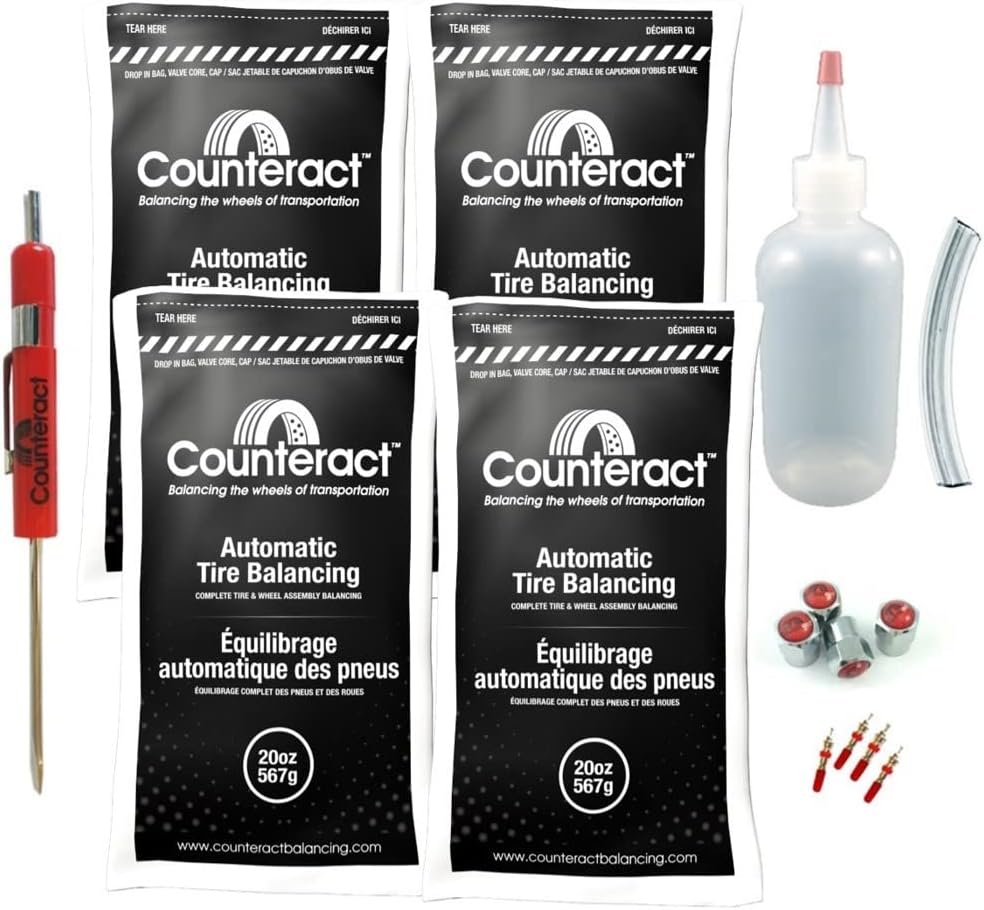 Counteract DIYK-20 Do It Yourself Tire/Wheel Balancing Beads Kit - Off -Road, Medium/Heavy Duty Truck Tires, (4) 20oz DIY Bead Bags, (4) Valve Caps and Cores, (1) Core Remover, Injector Bottle