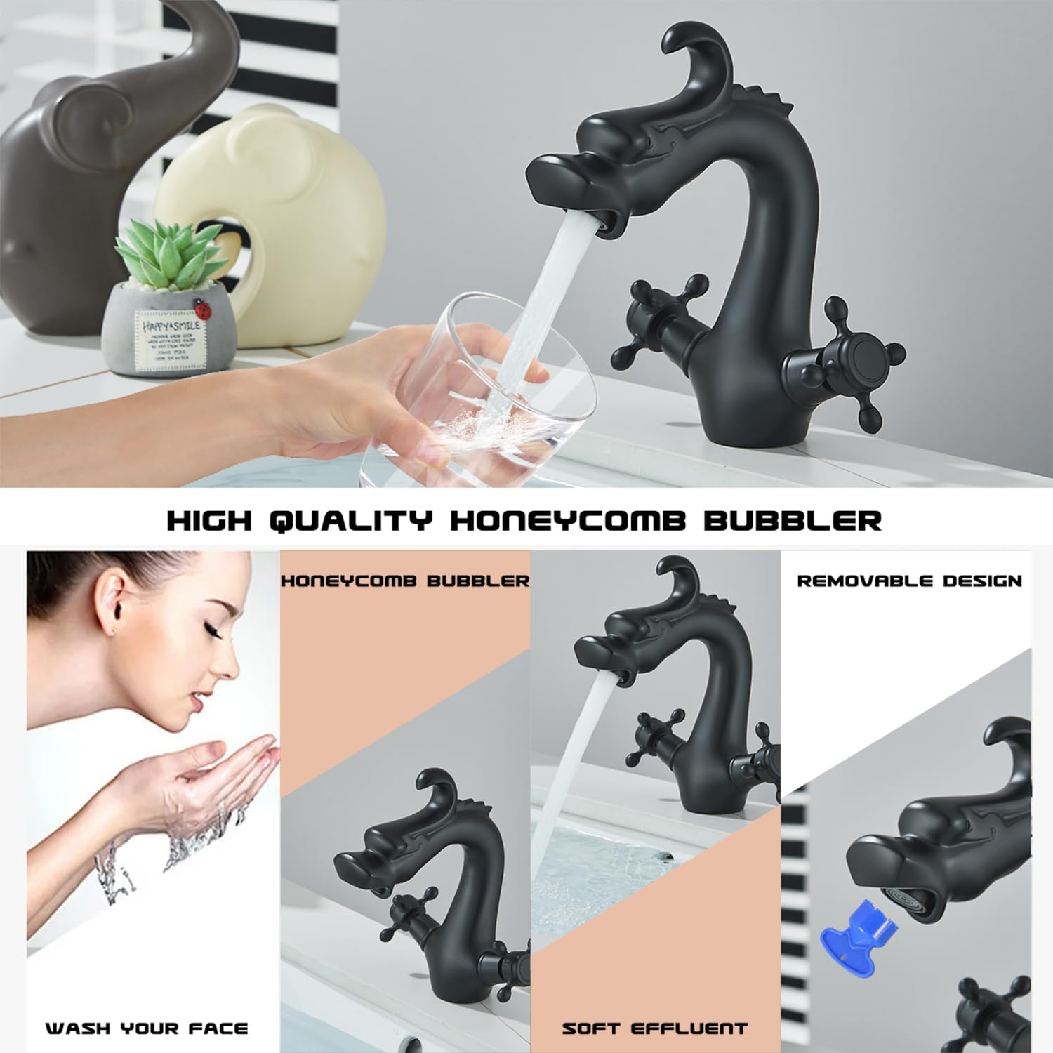 Senlesen Deck Mounted Double Knobs Single Hole Bathroom Vanity Basin Mixer Tap Matte Black