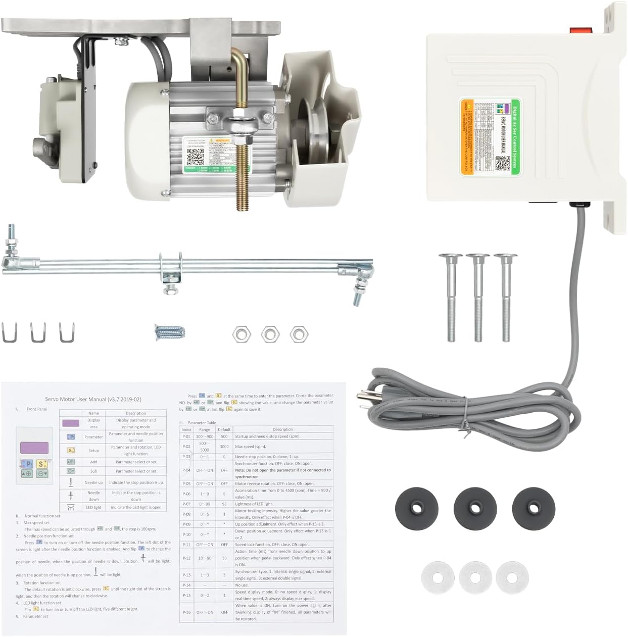 YIPONYT 600W Electric Brushless Servo Motor, Industrial Sewing Machine Servomotor W/Control 500-4500RPM for Industrial Sewing 100 Stitches/min