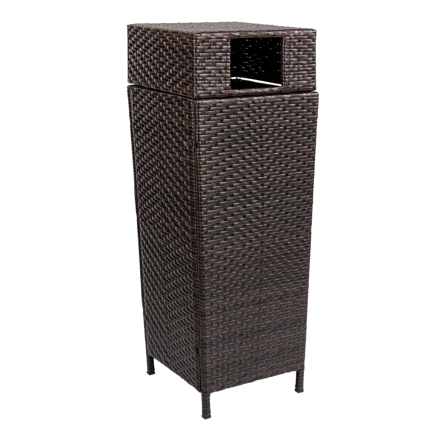 happimess HPM1203C Keaton Modern 24.13-Gallon All-Weather Wicker/Metal Lidded Hideaway Outdoor Trash Can, Mint Blue/White, Classic, Coastal, Casual Wastebin for Backyard, Patio, Porch, Kitchen