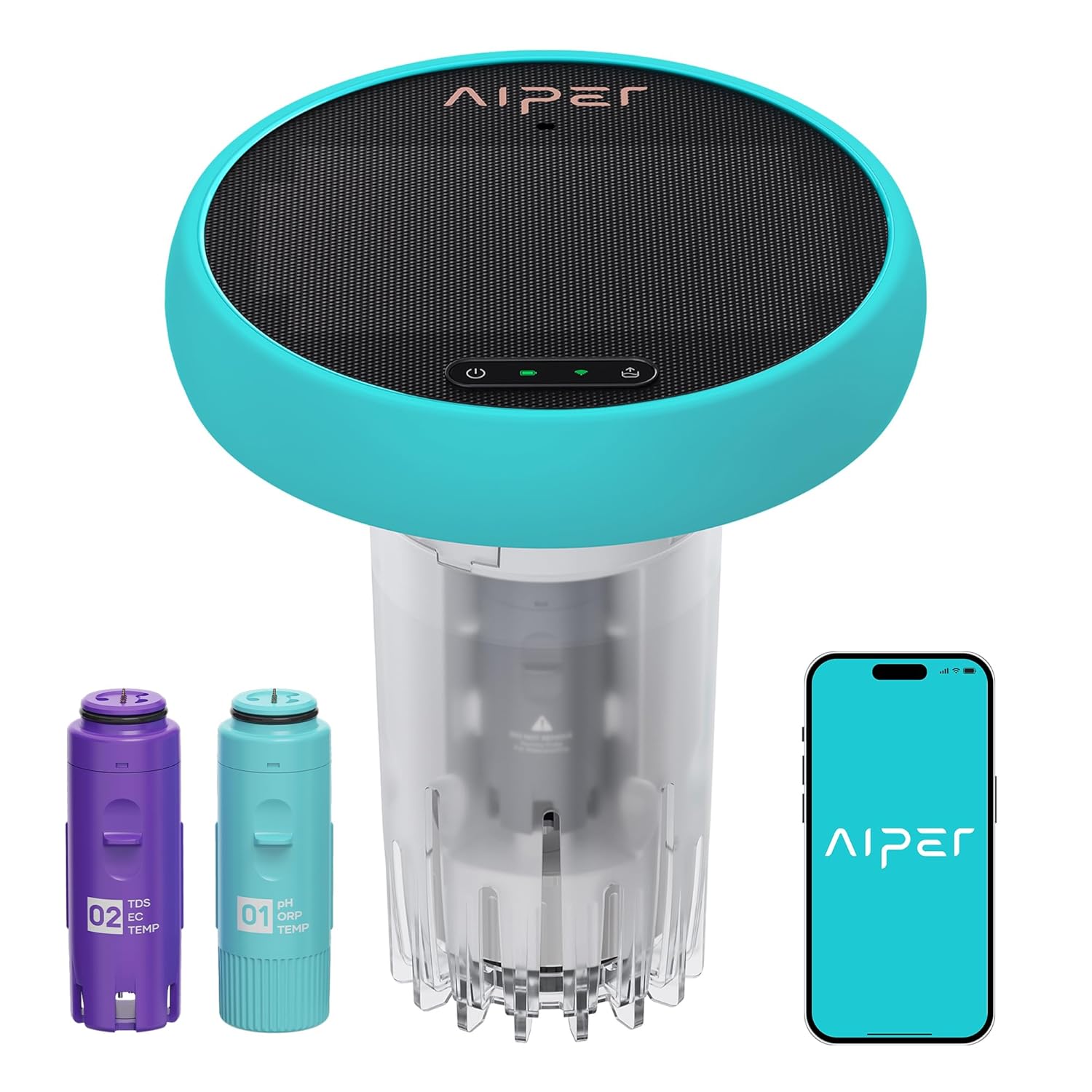 AIPER HydroComm Smart Pool Monitor, 24/7 Digital Water Testing for Pools, Hot Tubs & Spas, 5-in-1 Accurate Testing, App Control, Customized Optimization Tips, Blue